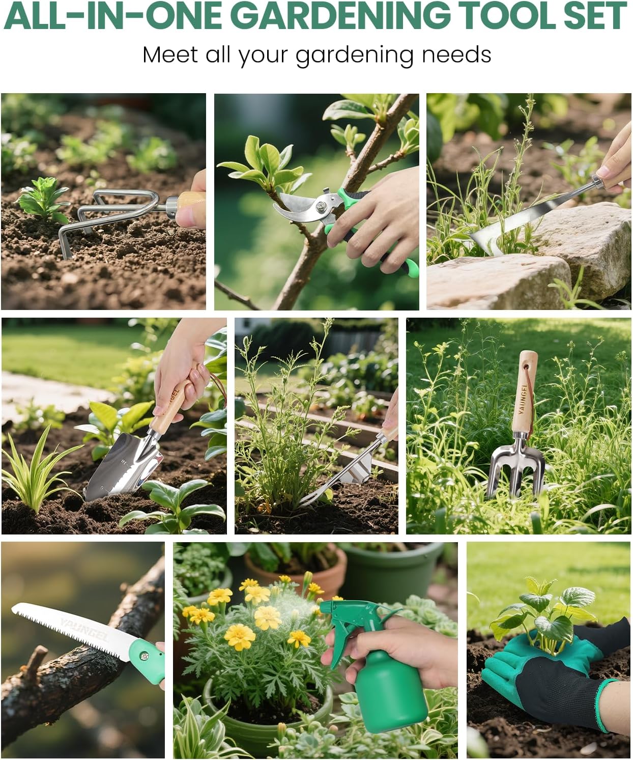 Gardening Tool Set for Women - 10 Piece Heavy Duty Stainless Steel Garden Tools Kit with Ergonomic Non-Slip Handle and Stylish Storage Tote Bag, Ideal Gardening Gifts for Mom, Grandma, Gardeners - Image 6