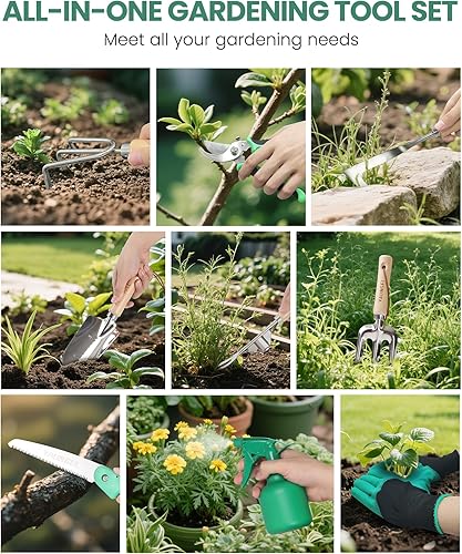 Miniatura 6 de Juego de herramientas de jardinería, kit de jardinería resistente de acero inoxidable, suministros de jardín, herramientas manuales con bolsa de