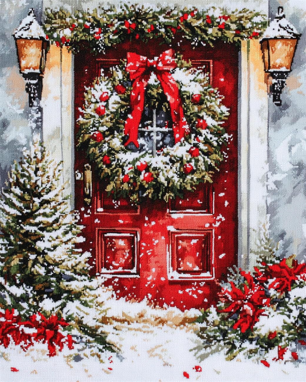 AMBATTERY Landscape Tapestry Kit Christmas Wreath Carpet Rug Making Kit，Cross Stitch Embroidery Kits Needlework Crafts for Home Decor 23x35in