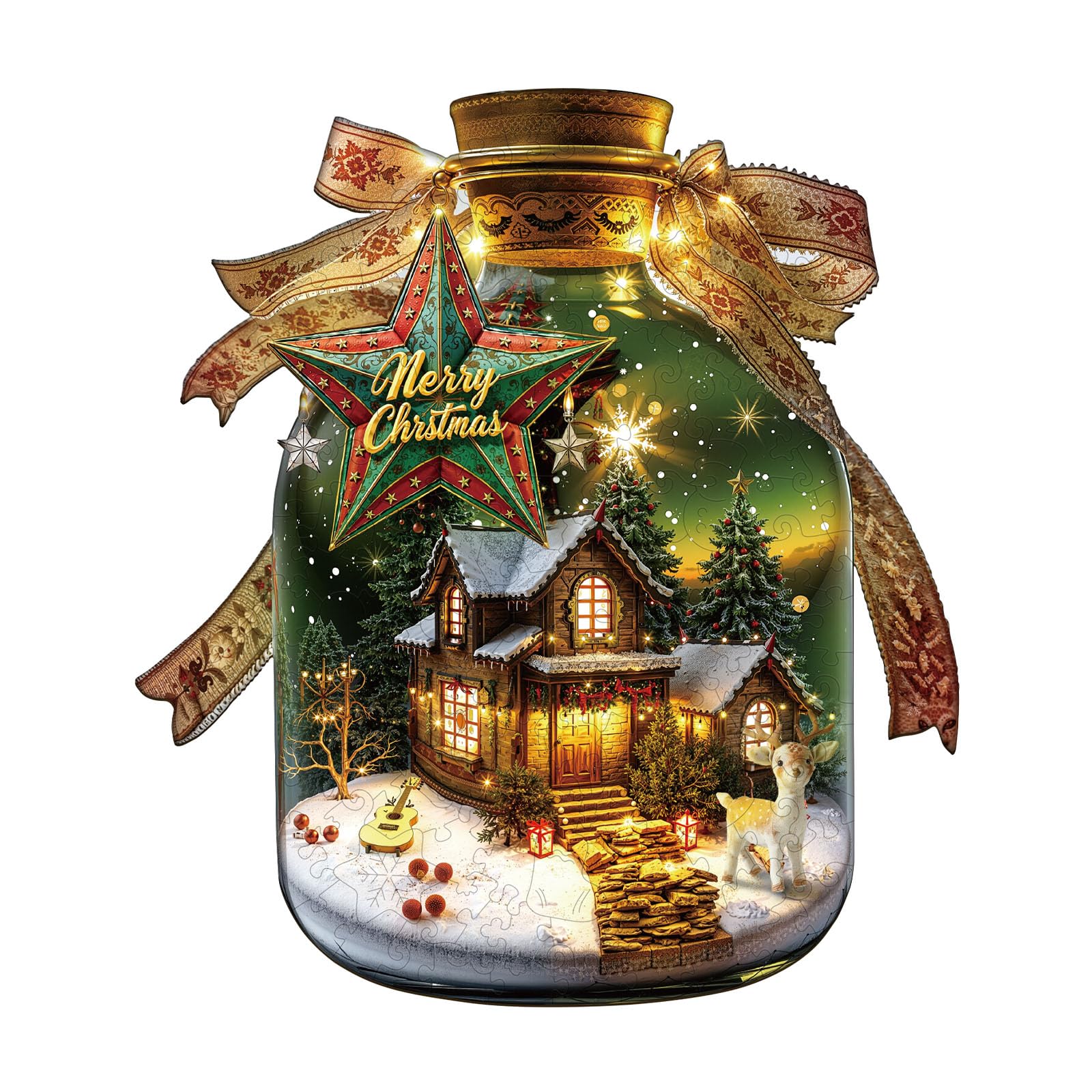 KaayeeWood Christmas Wooden Jigsaw Puzzles-370 Pieces Christmas Message in Bottle Shape Wooden Puzzles for Adults 14+