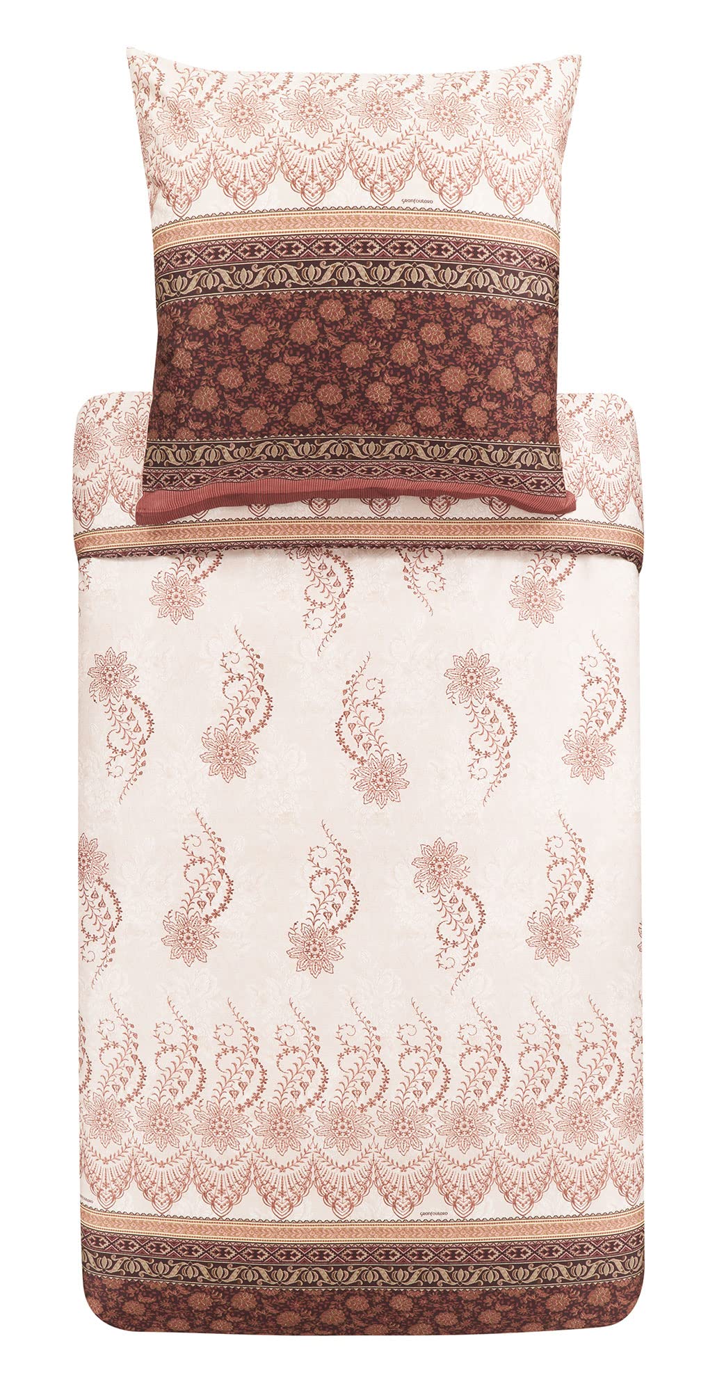 BassettiOristano 41 9323448 Bed Linen Set Made of Cotton Mako Satin in Beige 2-Piece with Zip Closure 200 x 200 cm / 80 x 80 cm