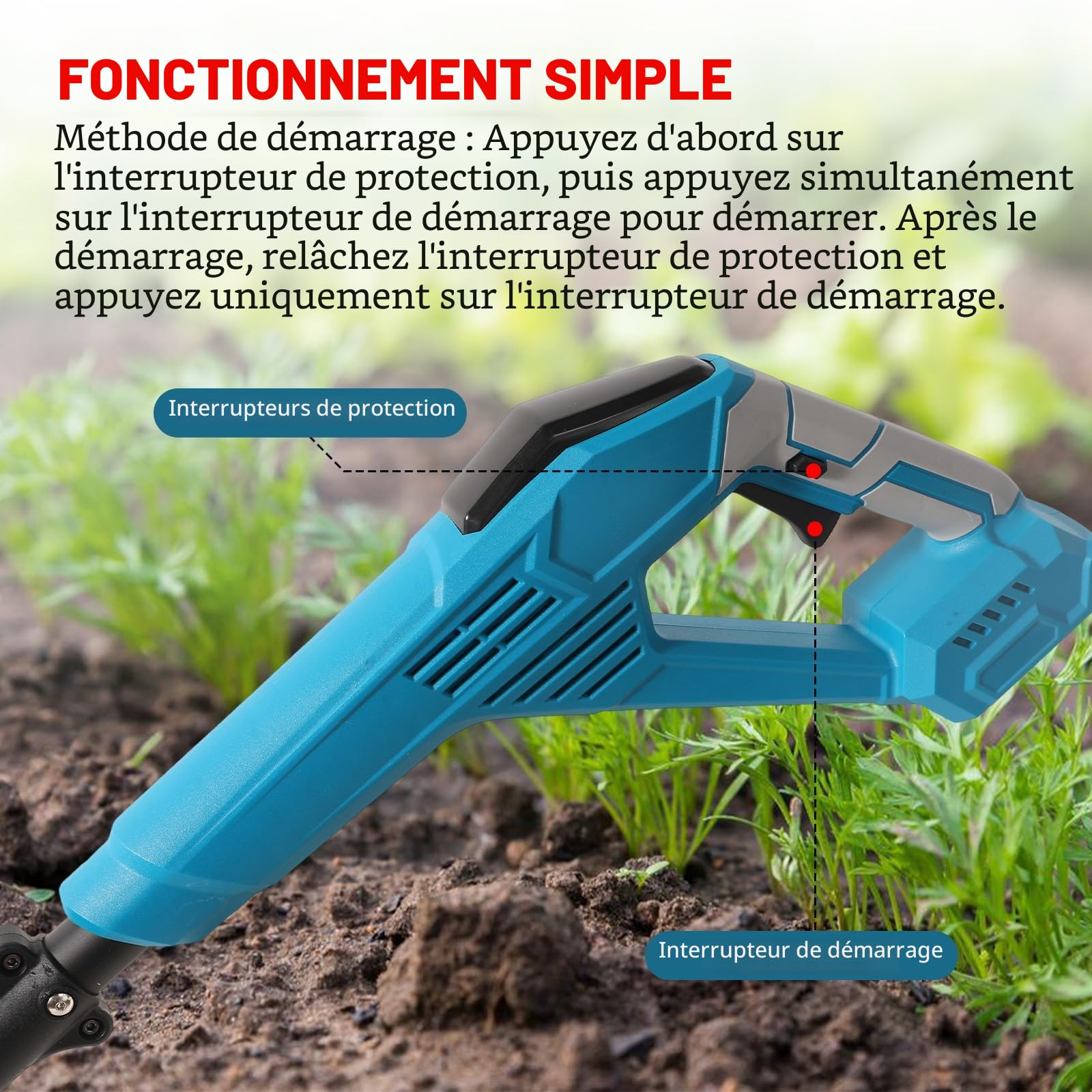 Motobineuse à batterie pour Makita 18 V, motoculteur électrique avec double rouleau 4 lames, design amovible, largeur de travail 17 cm, profondeur de travail 24 cm, pour l'agriculture et la culture