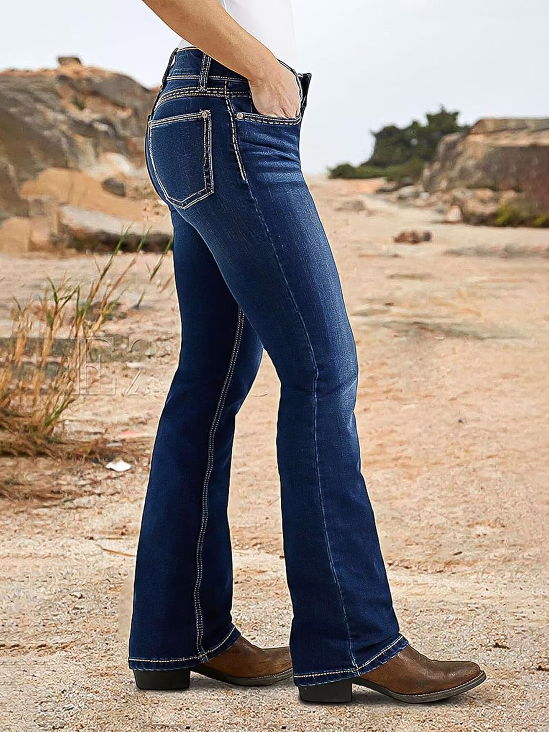 Flamingals Women's Boot Cut Jeans Trendy Tummy Control Stretch Flare Denim Jeans Without Belt
