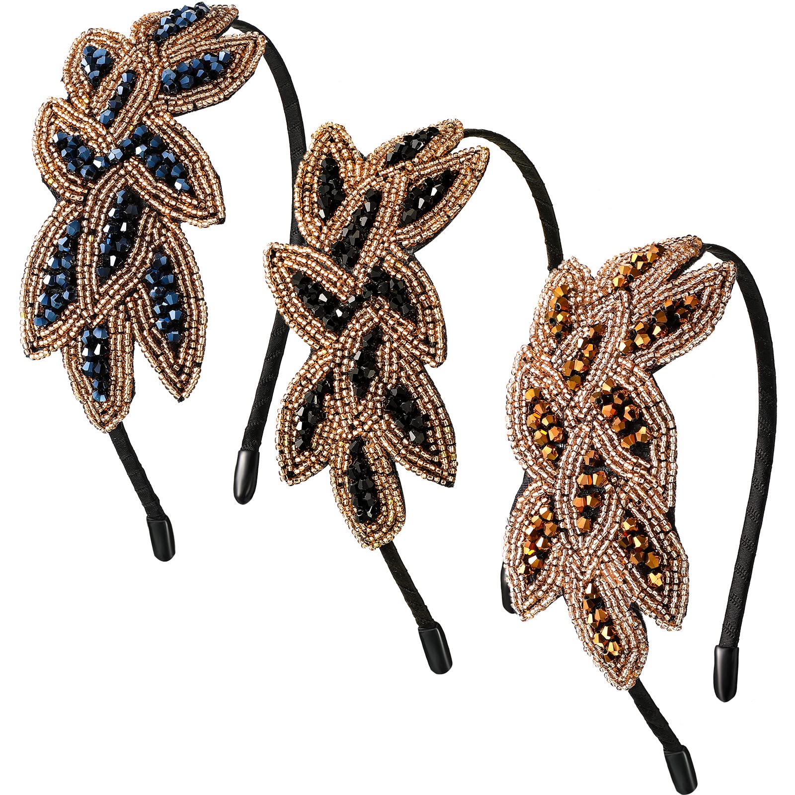 Jutom 3 Pcs 1920s Flapper Headbands for Women 20s Vintage Headpiece Rhinestone Gatsby 1920s Accessories Christmas Wedding Gifts