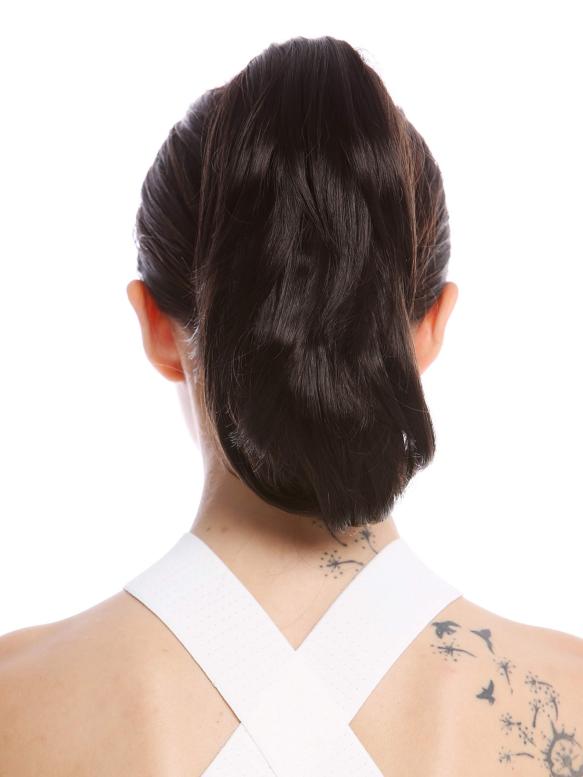 WIG ME UP - MKB-29-V-3 Ponytail Hairpiece Extensions optional Combs & Clamp short straight slighty wavy voluminous dark brown 12inch