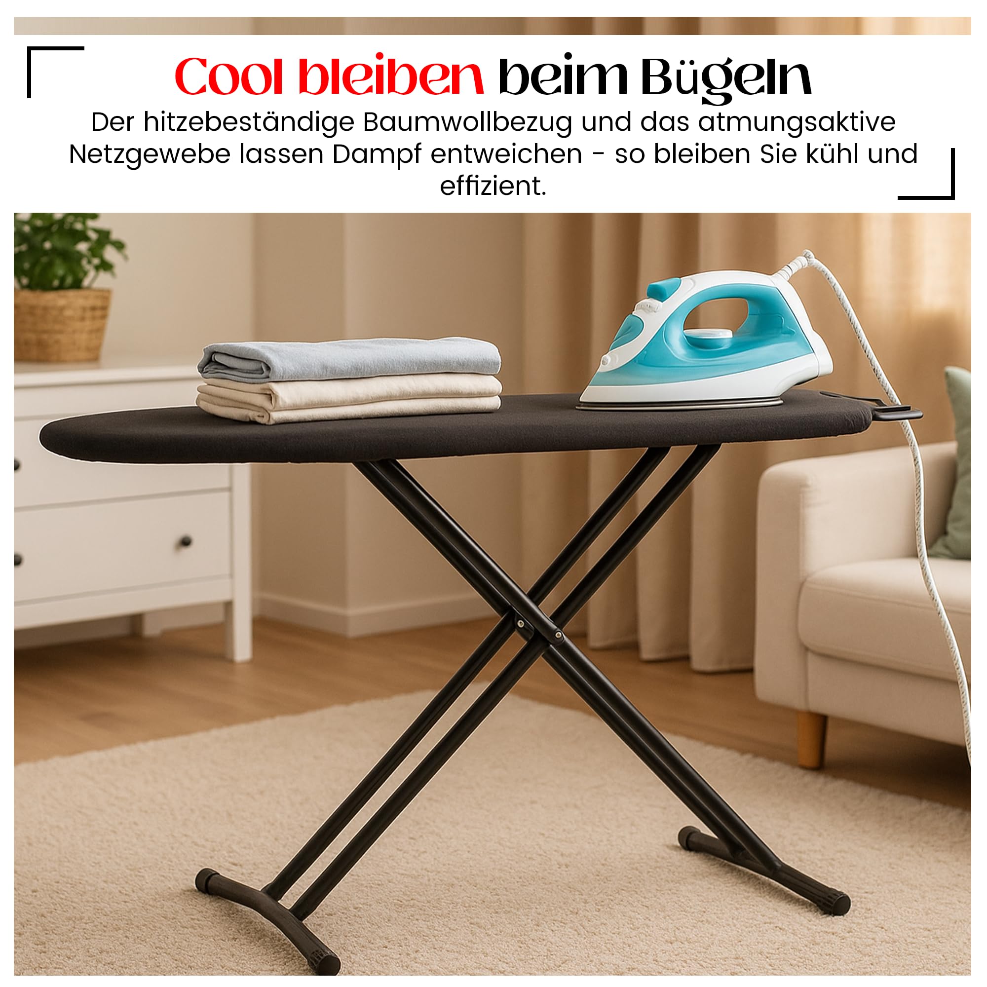 YAR Bügelbrett - Klappständer Bügeltisch für Bügelstation mit Bügeleisenablage, Höhenverstellung, Leicht & Stabil, platzsparend Ironing Board geeignet für Dampfbügelstation, 120x40 cm