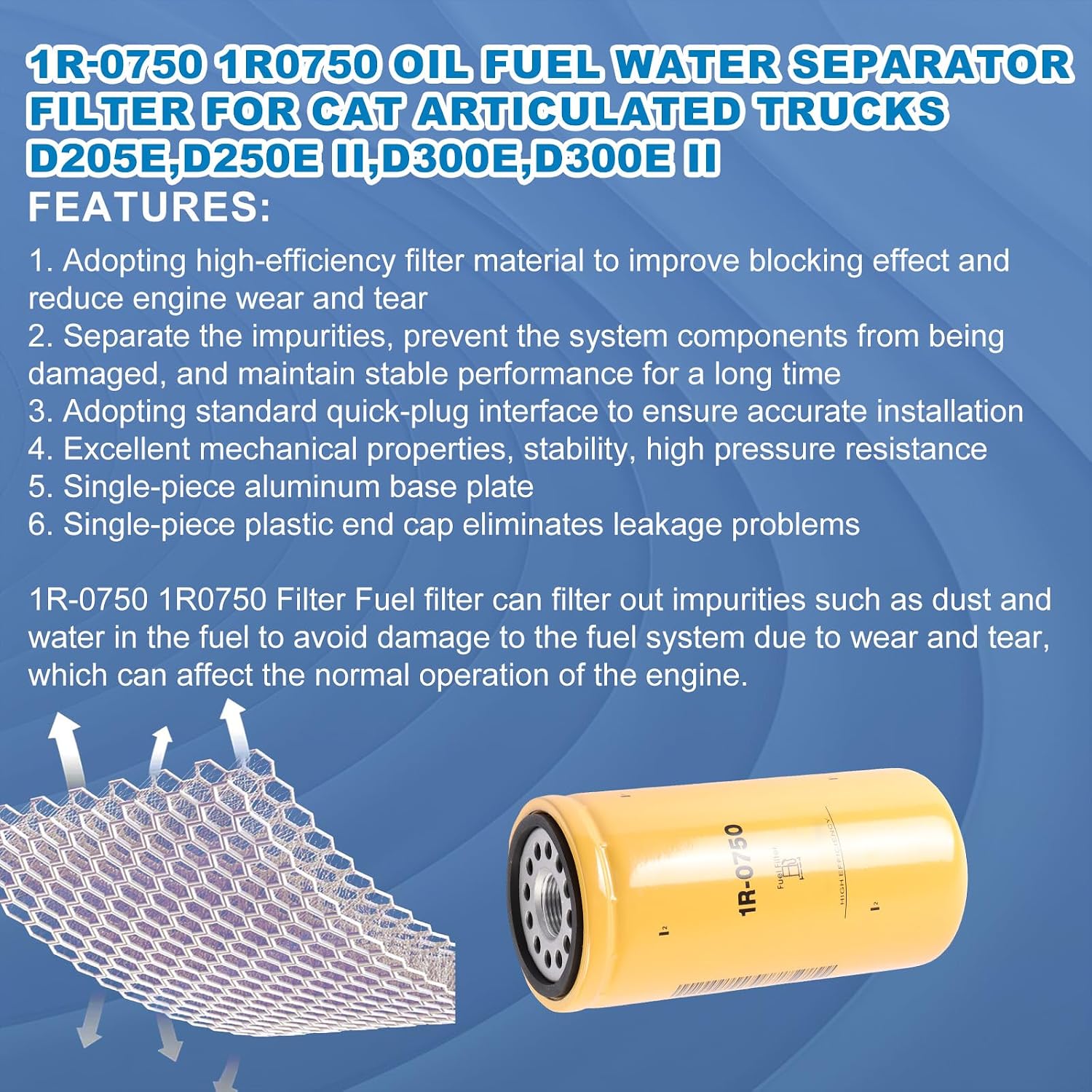 1R-0750 Diesel Engine Fuel Filter,1R0750 P551313 P551313 BF7633 FF5320 33528 269-8325 7325 P550920 B7378 Fuel Filter Compatible with Caterpillar CAT Trucks D205E D250E II D300E II