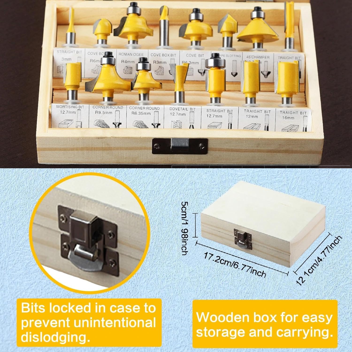 SPEEDWOX 15 Pieces Router Bits Set 1/4” Router Bit Shank Tungsten Carbide Router Bits with Storage Case Chamfer Router Bits for Woodworking on Wood for Tables Doors Cabinets Shelves