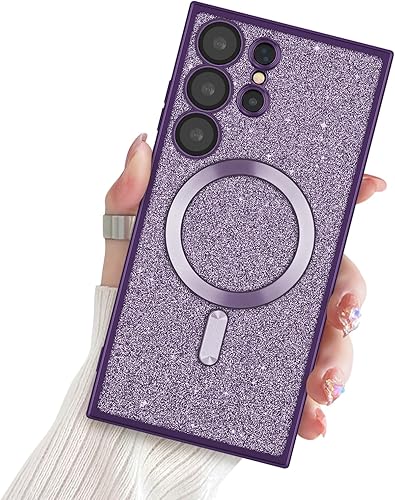 Newseego Funda ultra magnética para Samsung Galaxy S23, funda con purpurina brillante, TPU suave, protección completa de la lente de la cámara,