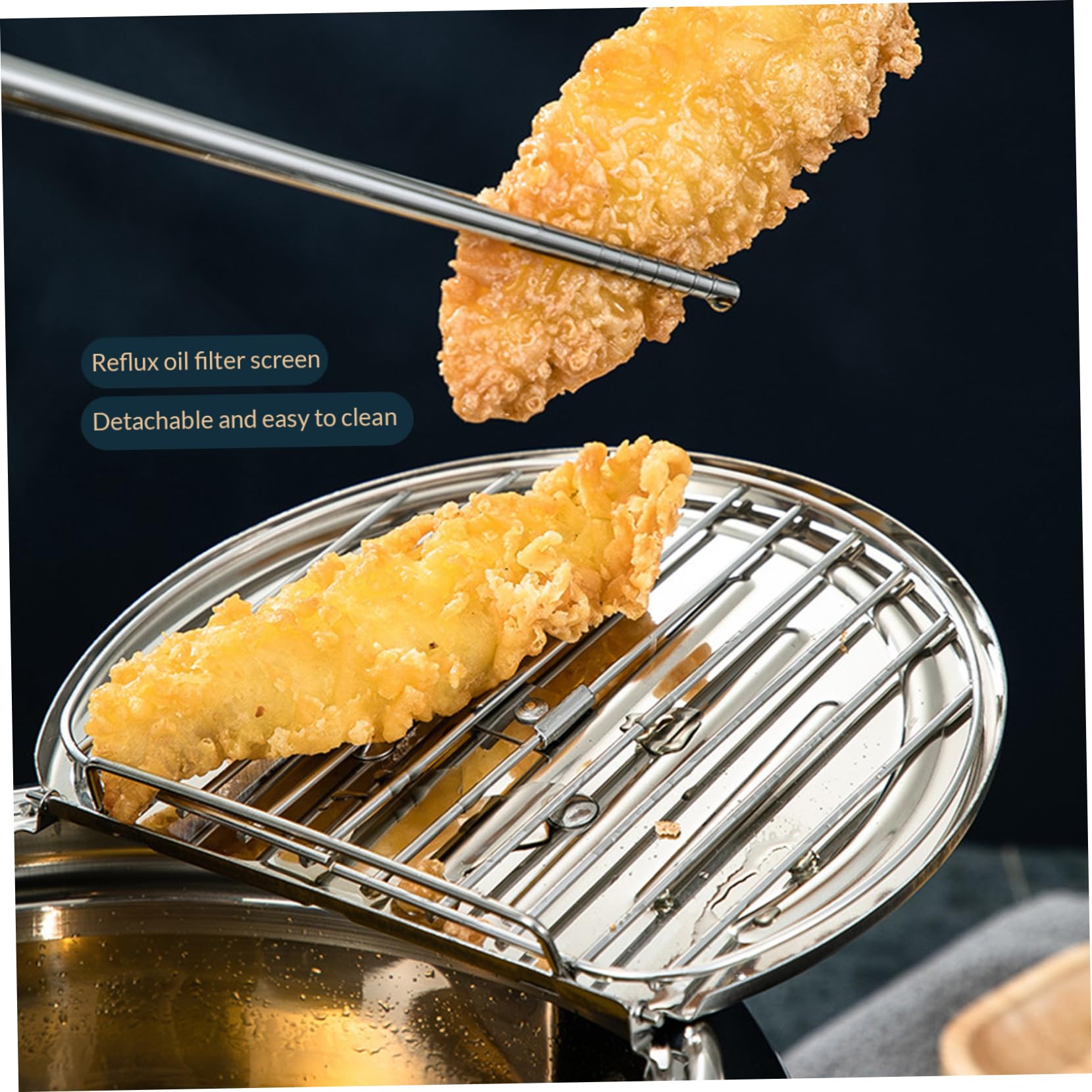 Olla freidora Olla para freír tempura japonesa de acero inoxidable de 3, 2 L con escurridor de temperatura y goteo de aceite Rejilla para freír pequeña de 9, 4 pulgadas con asas para cocina Pescad
