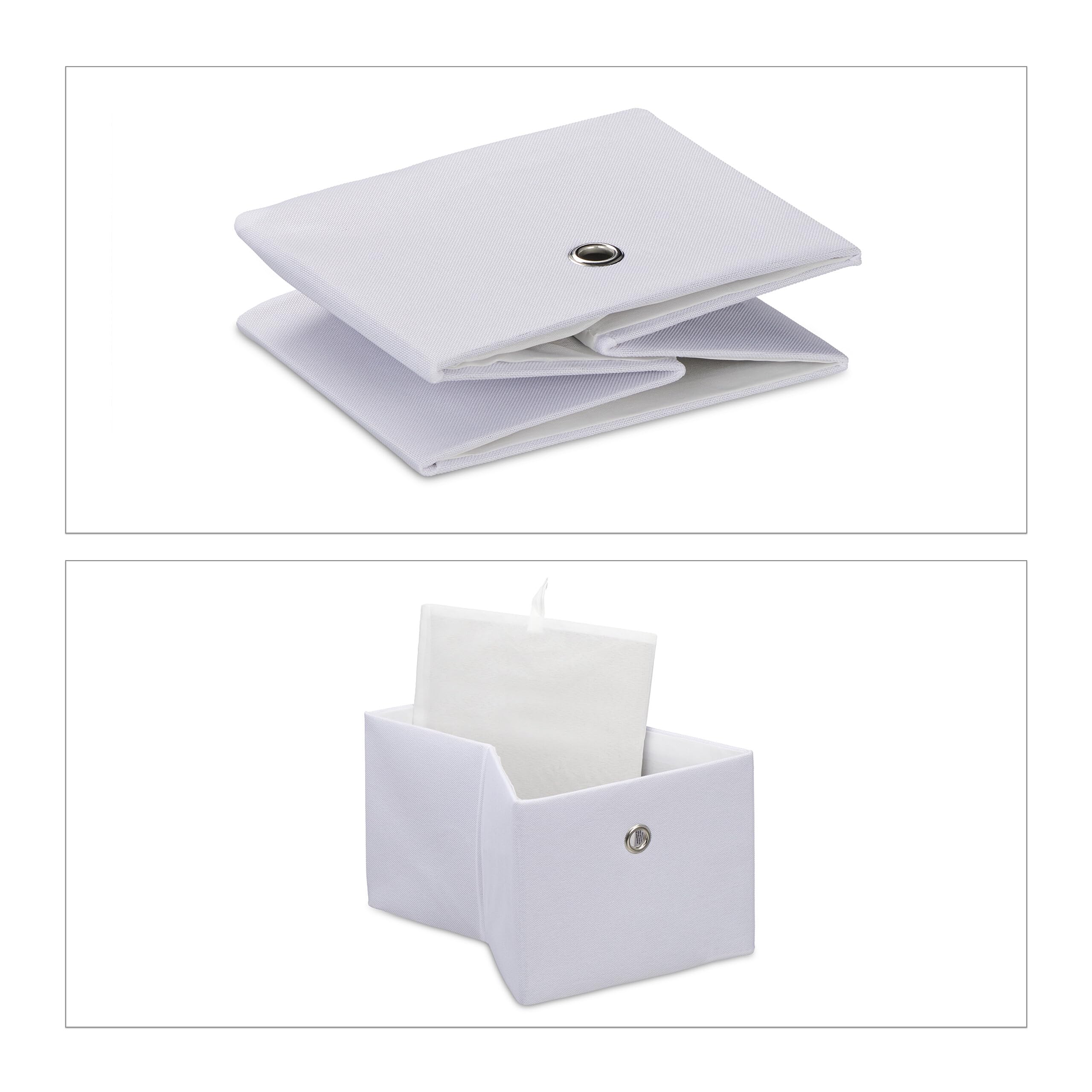 Relaxdays Scatola Portaoggetti, Set 2 Portagiochi da Scaffale, HLP 16x20,5x25 cm, Box in Stoffa Giochi, Libreria, Bianco
