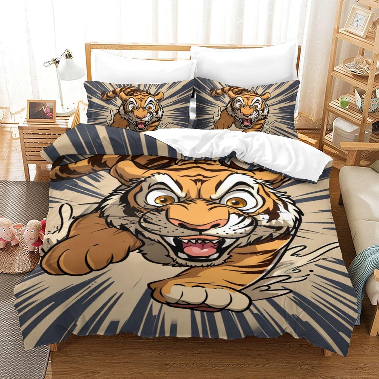 Parure de lit tigre 140x200 cm idéale pour relooker une chambre d'ado moderne