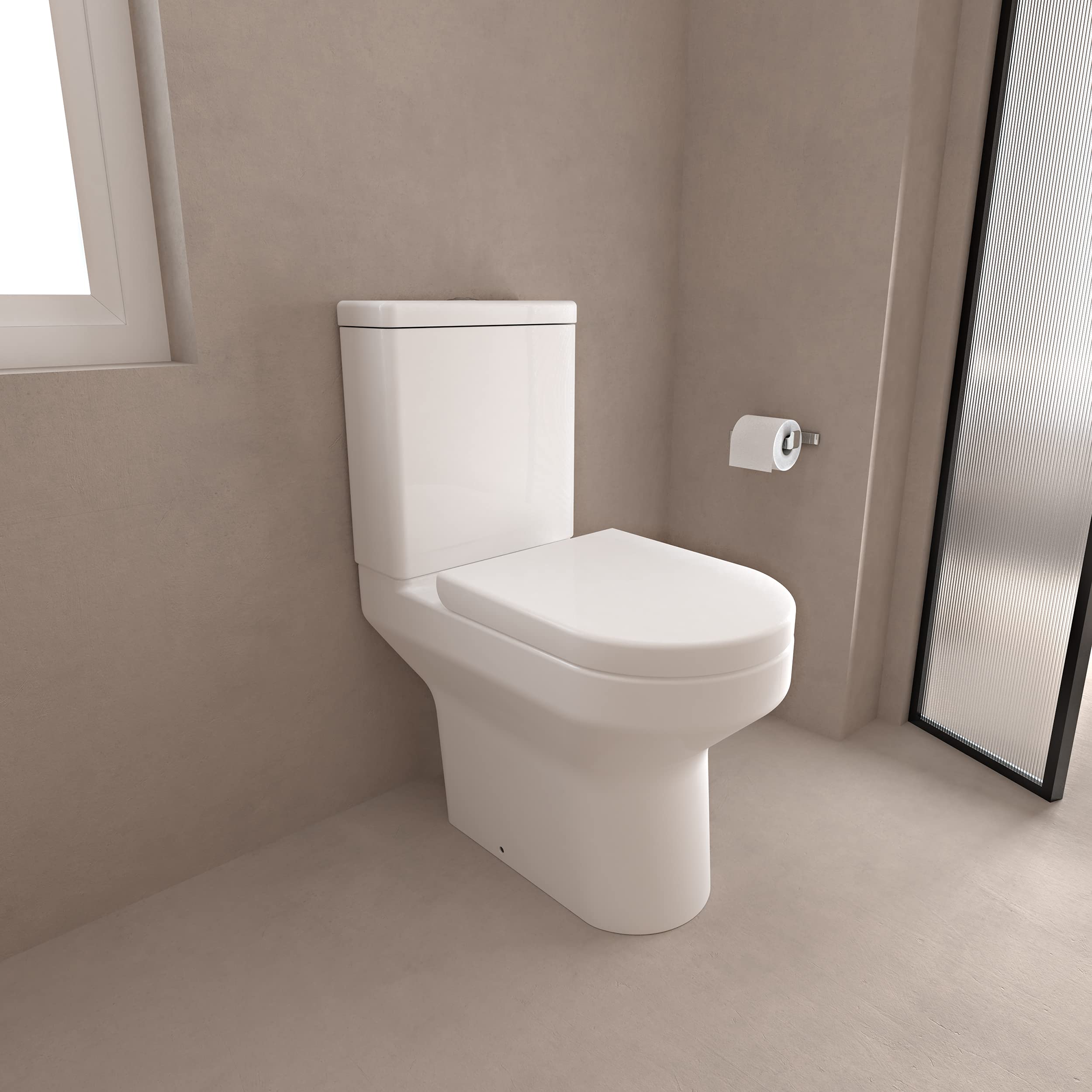 Huiyang White Close Coupled Toilet Rimless Soft Close Seat Ceramic Gloss Bathroom Wc Pan