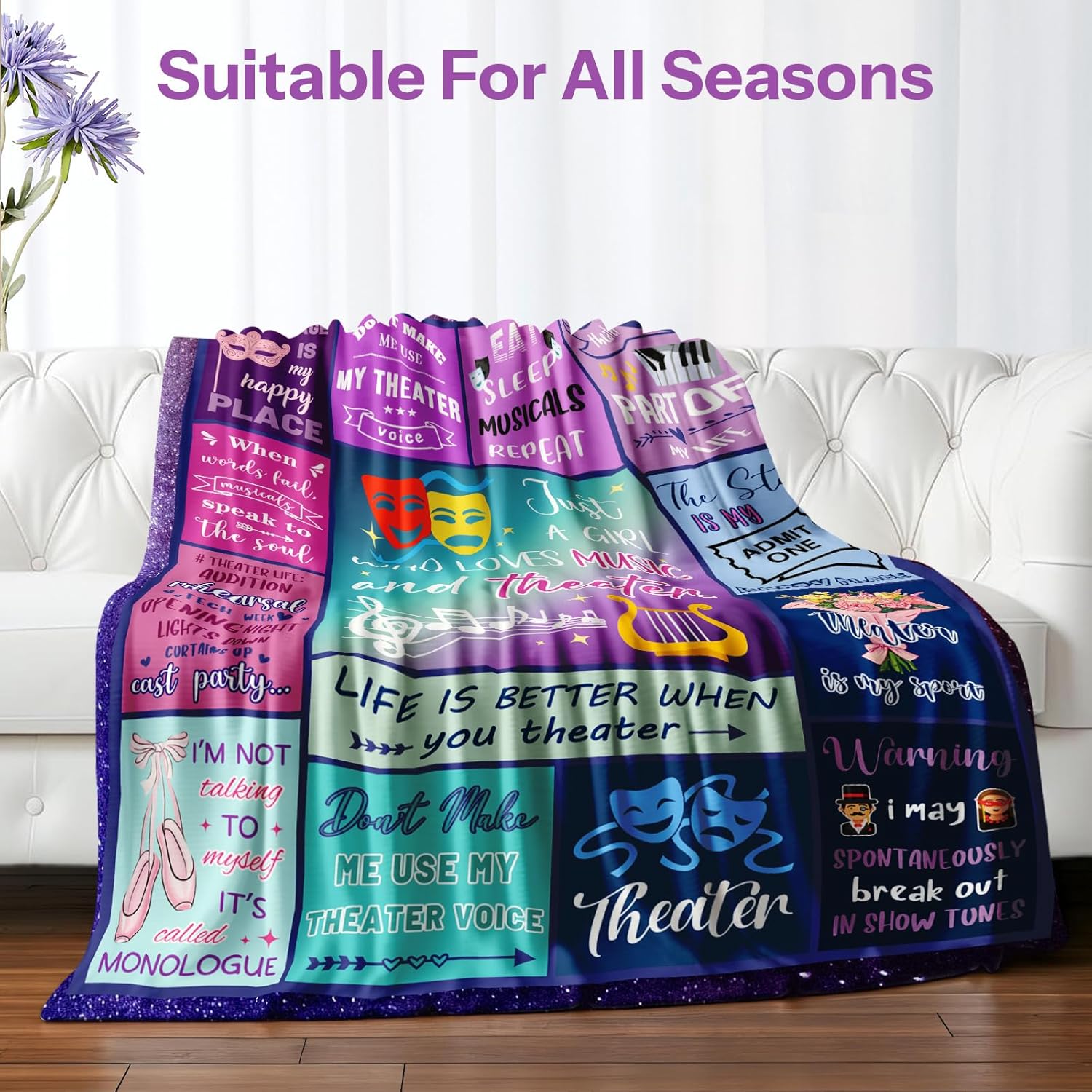 Theater Blanket Gifts for Women, for Girls, Musical Theater Present for Men, Birthday Gifts for Women, Warm Throw Blanket for Sofa, for Holiday, Birthday, Gifts for Chritsmas Thanksgiving 40x50in - Image 2