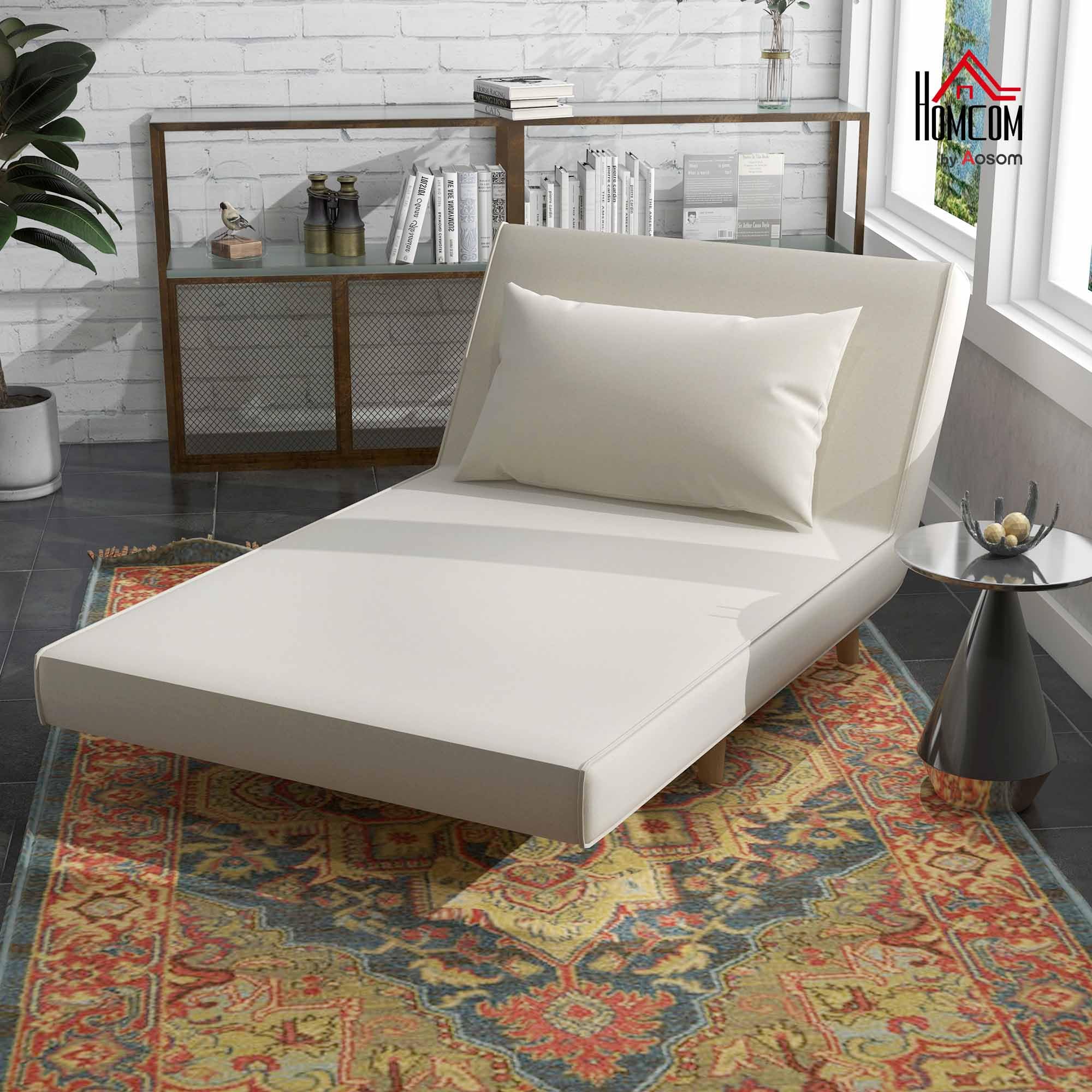 HOMCOM Sofá Cama Individual 3 en 1 94x78x80 cm Sillón Cama con Respaldo Ajustable en 6 Posiciones Almohada Acolchada Carga 350 kg para Oficina Dormitorio Salón Beige