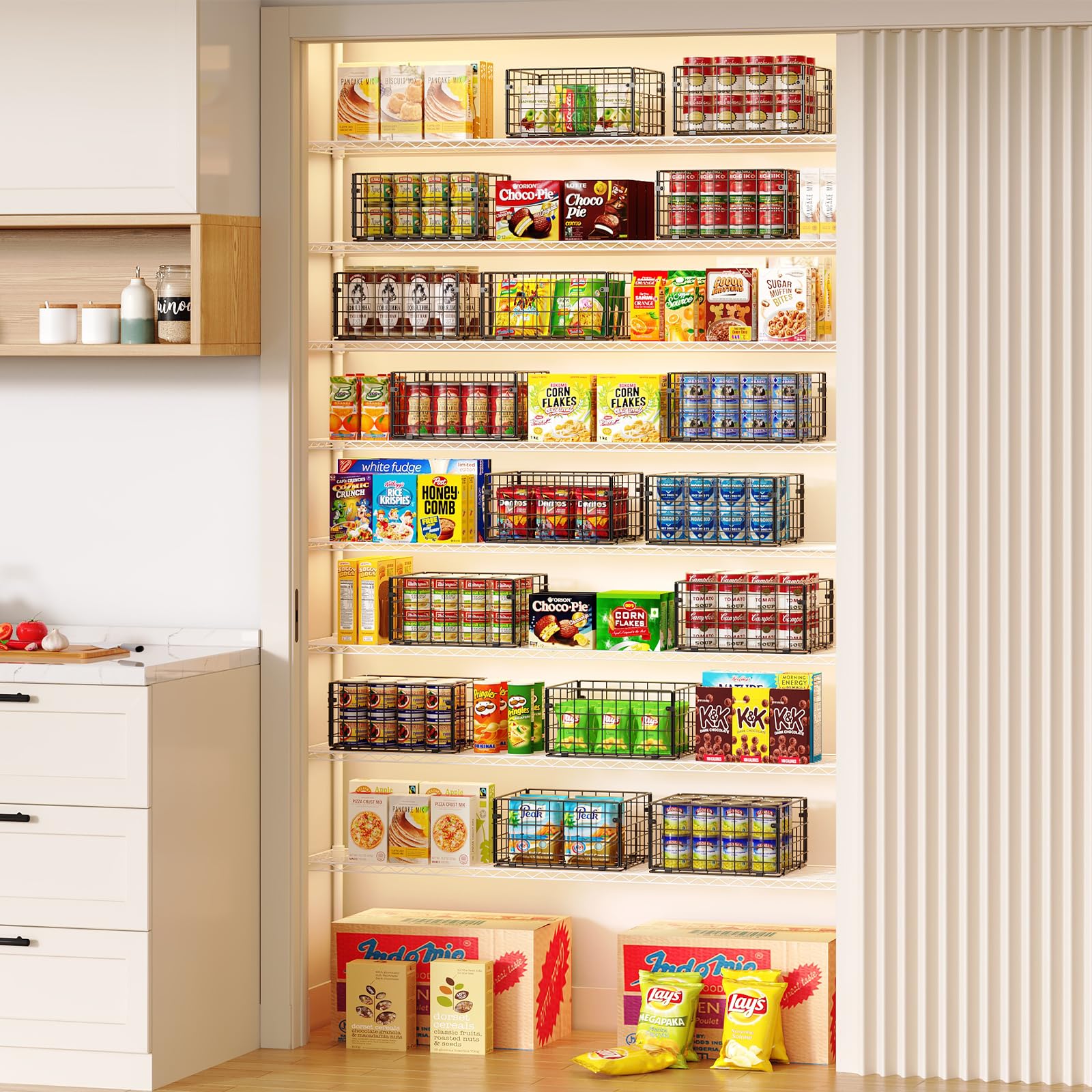 バンバラヤー（キャビネット） Amazon.com: 4 Pack Stackable Wire Baskets for Pantry Organizers