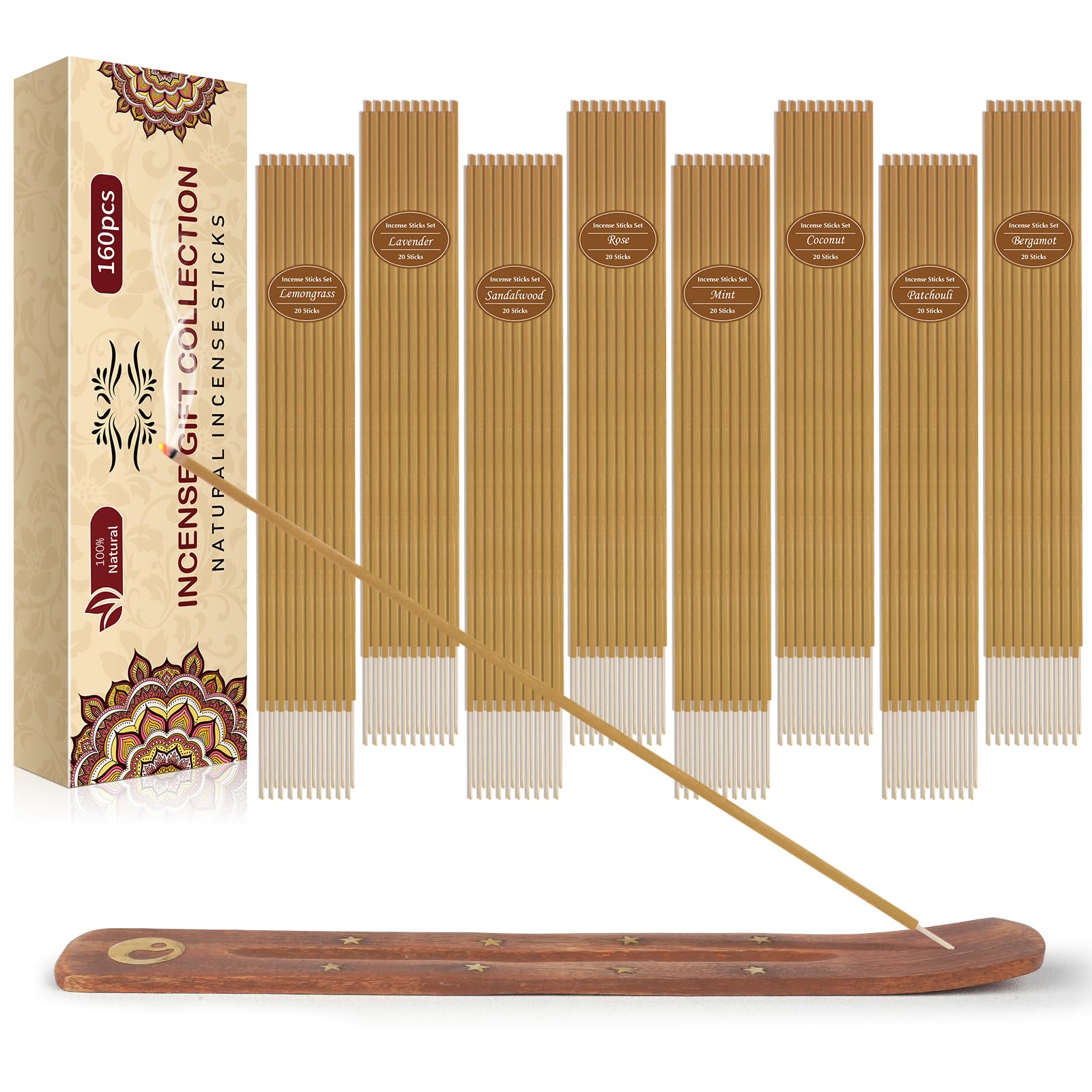 160 Incense Sticks, 8 Unique Flavours Joss Sticks