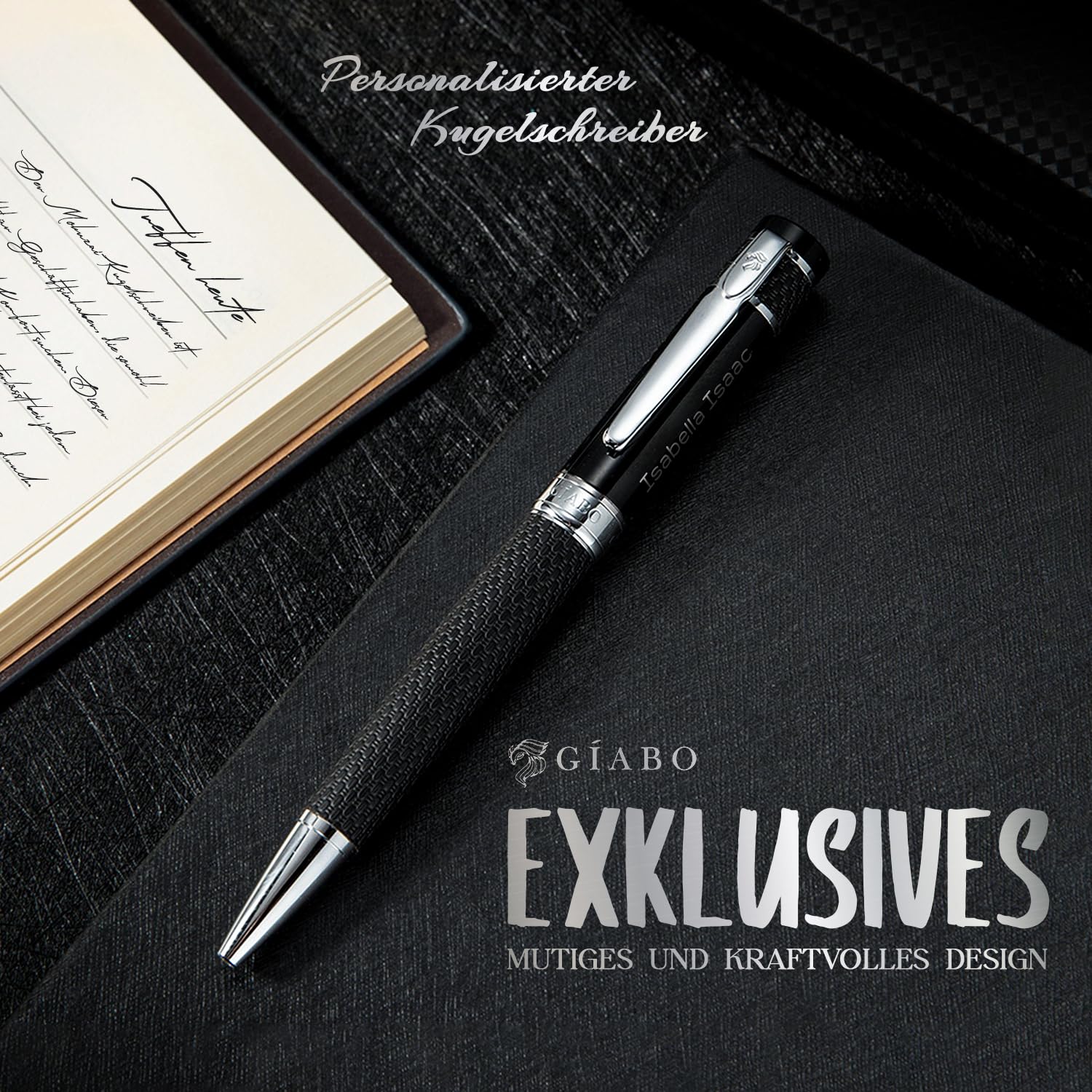 Gíabo Premium Kugelschreiber aus Edelstahl mit PU-Leder-Schaft und individueller Gravur | Hochwertiges Schreibgerät mit Etui – Ideal als persönliches Geschenk für Büro, Business und besondere Anlässe