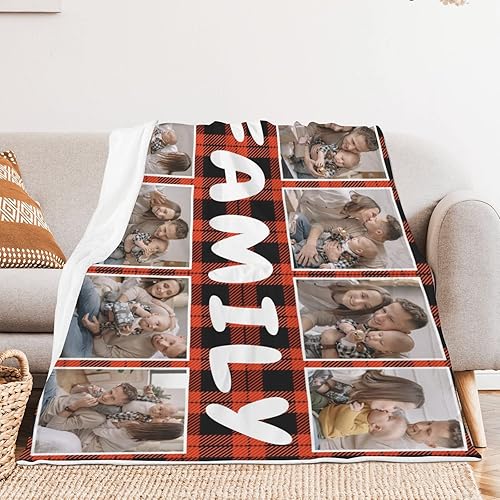 Miniatura 3 de Mantas personalizadas con fotos, mantas personalizadas con collage de 8 fotos para familia, mamá, papá, parejas, amigos, adultos, manta