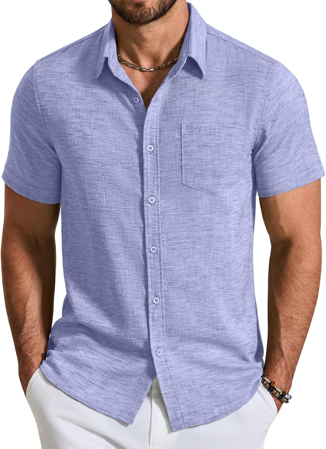 COOFANDY Short Sleeve Button Down Shirts for Men Casual Summer Beach Shirts Wedding Tops with Pocket