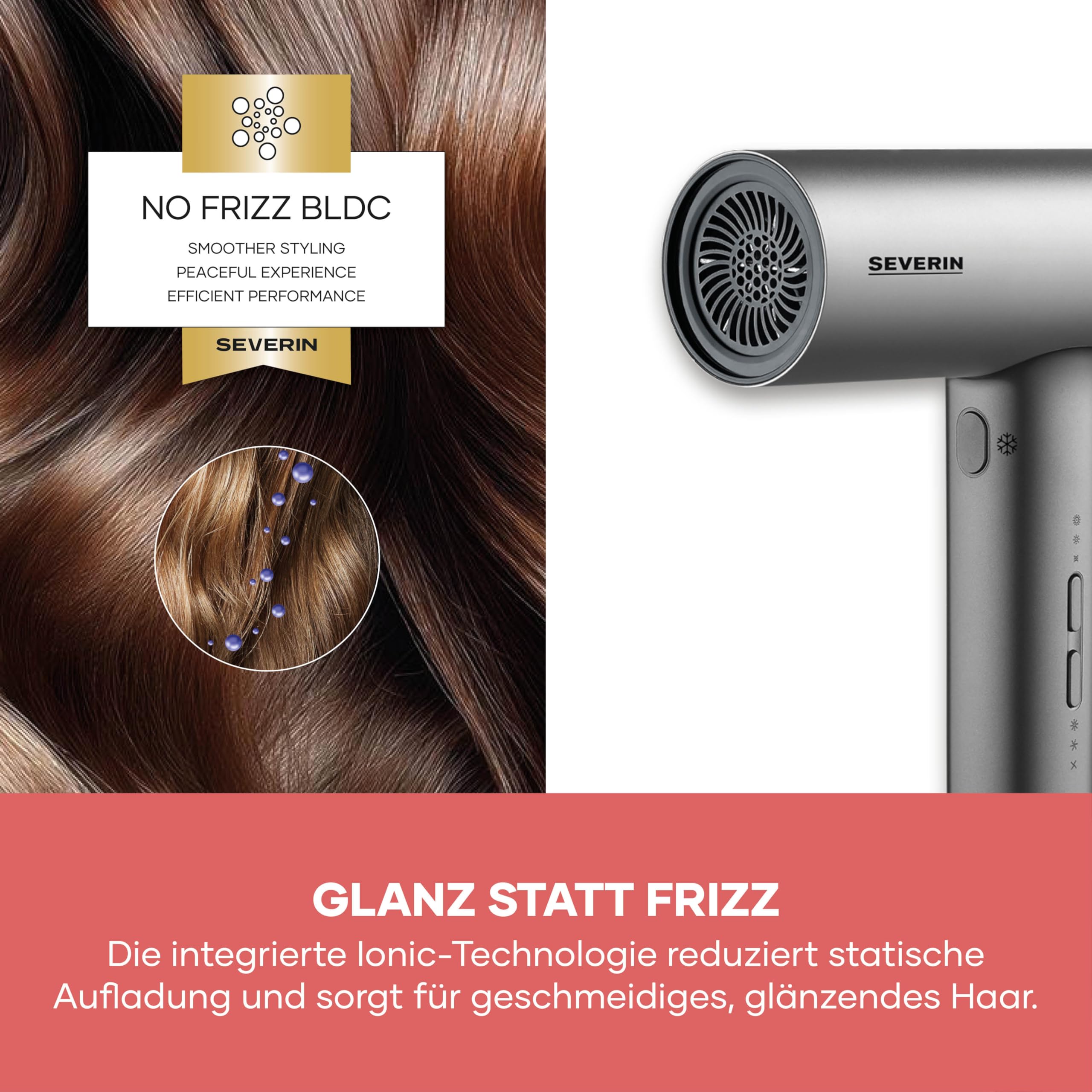Severin Ionen-Haartrockner inkl. Diffusor, Konzentrator, leistungsstarker Föhn und langlebiger Haar-Trockner, BLDC-Motor, Ionic-Technologie, S-Style Speed Pro, 2,8m Kabel, 2.000W, anthrazit, HT 0171