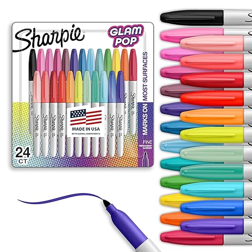 Glam Pop Permanent Markers, Fine Tip, Assorted Colors, 24 Count