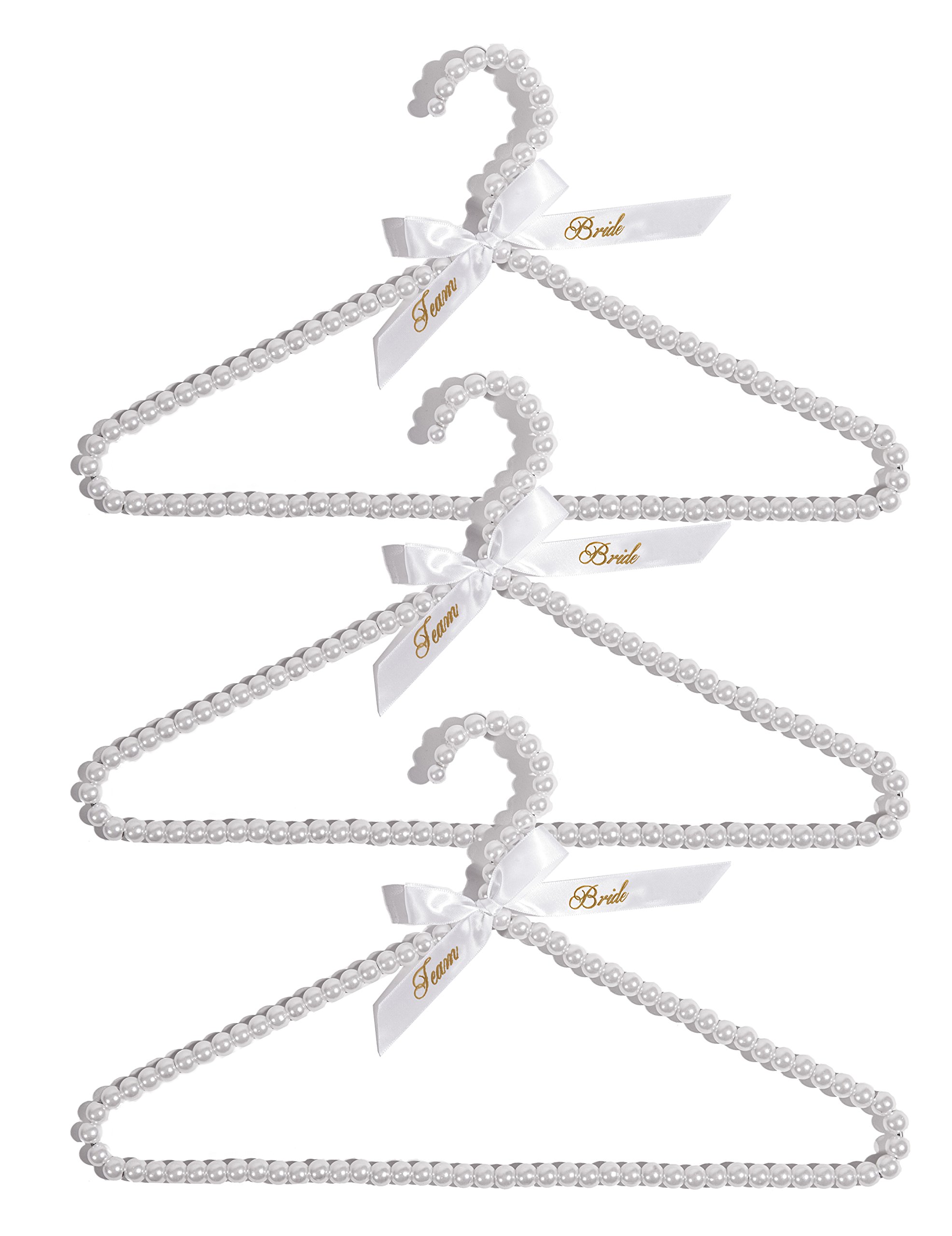 Alandra Gifts Set of 3 Team Bride Beaded Hangers, Acrylic White, 40 x 23 x 1.5 cm