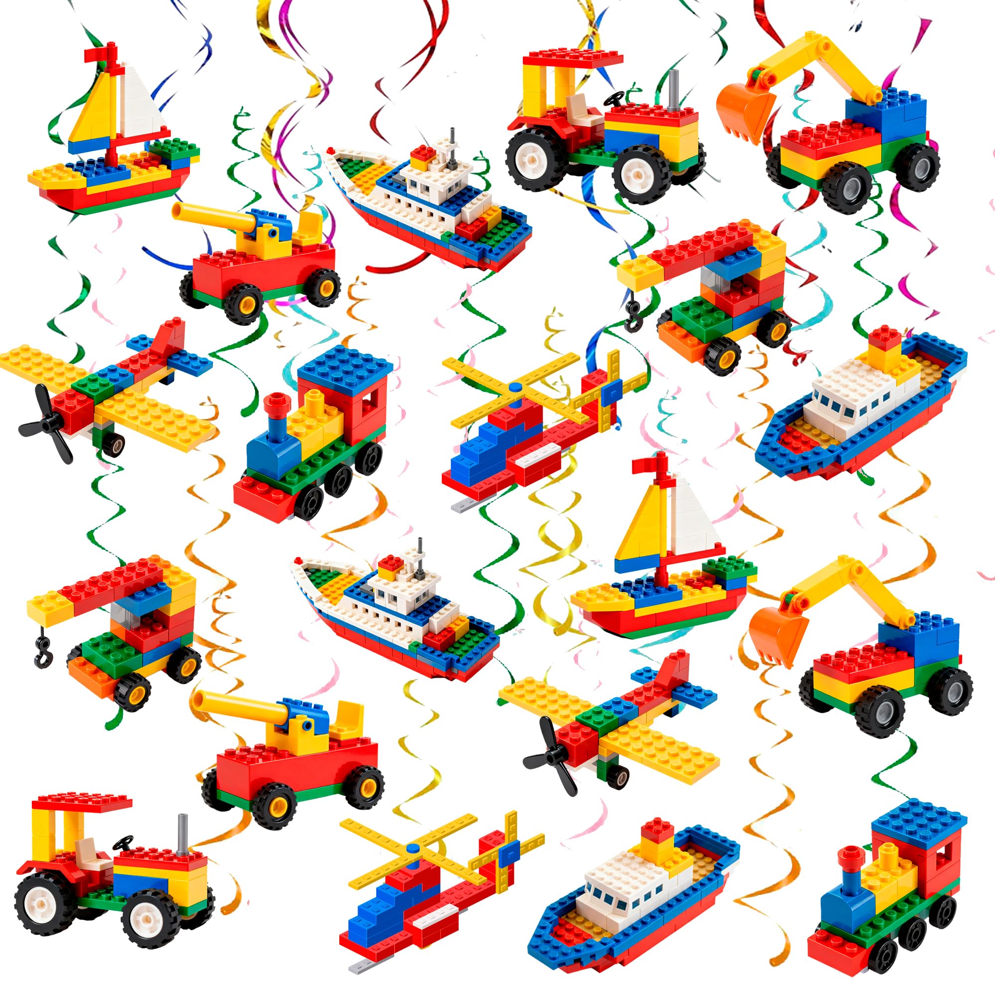 30pcs Building Block Swirl Decoration for Building Block Decorations, Building Block Hanging Swirls for Building Block Birthday Party Decorations Supplies Building Block Party Favors