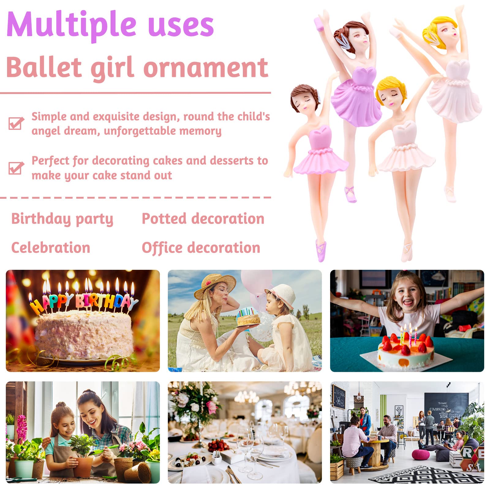 4 Stück Ballett-Mädchen Figuren – Ca. 10 Cm, Aus PVC, Für Kuchen-Deko, Geburtstag & Puppenhaus