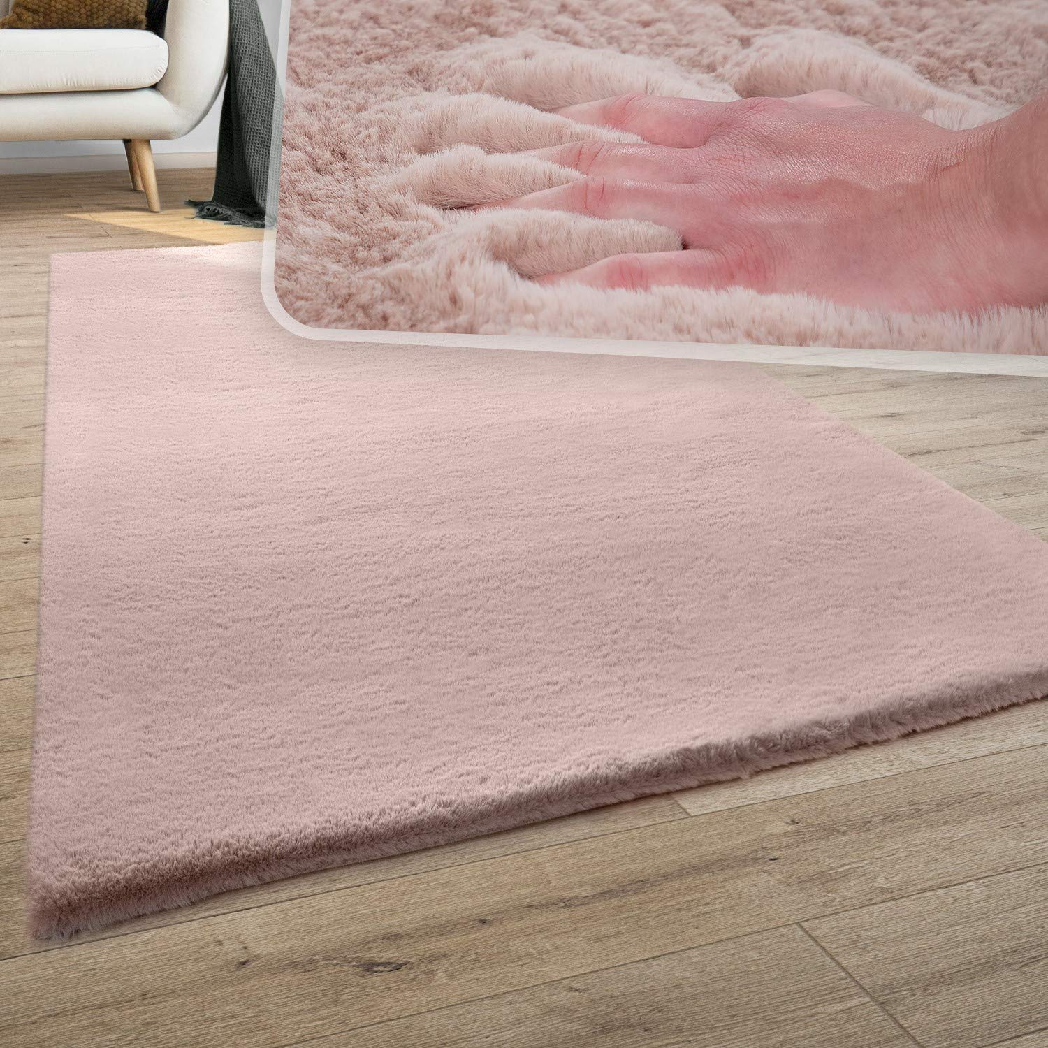 Tapis Salon Fausse Fourrure Doux 160cm Round - Rose, Lavable, Anti-Dérapant