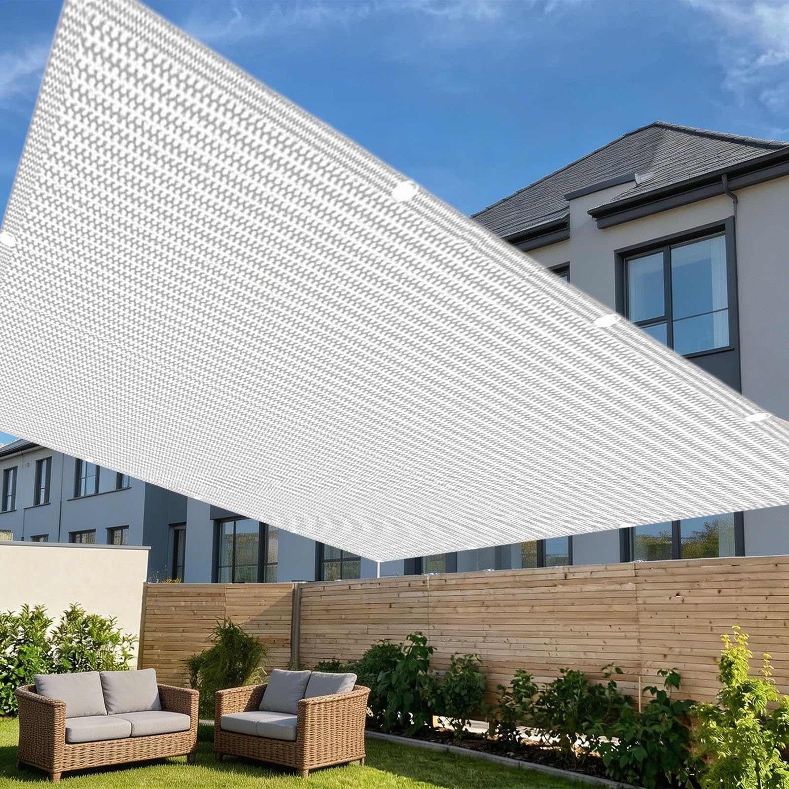 Sonnensegel mit Ösen 110 x 420 cm Atmungsaktives HDPE Leicht Und Haltbarkeit Rechteck Sonnenschutz Sichtschutz Schattiernetz mit Ösen für Balkon Terrasse Garten, Weiß