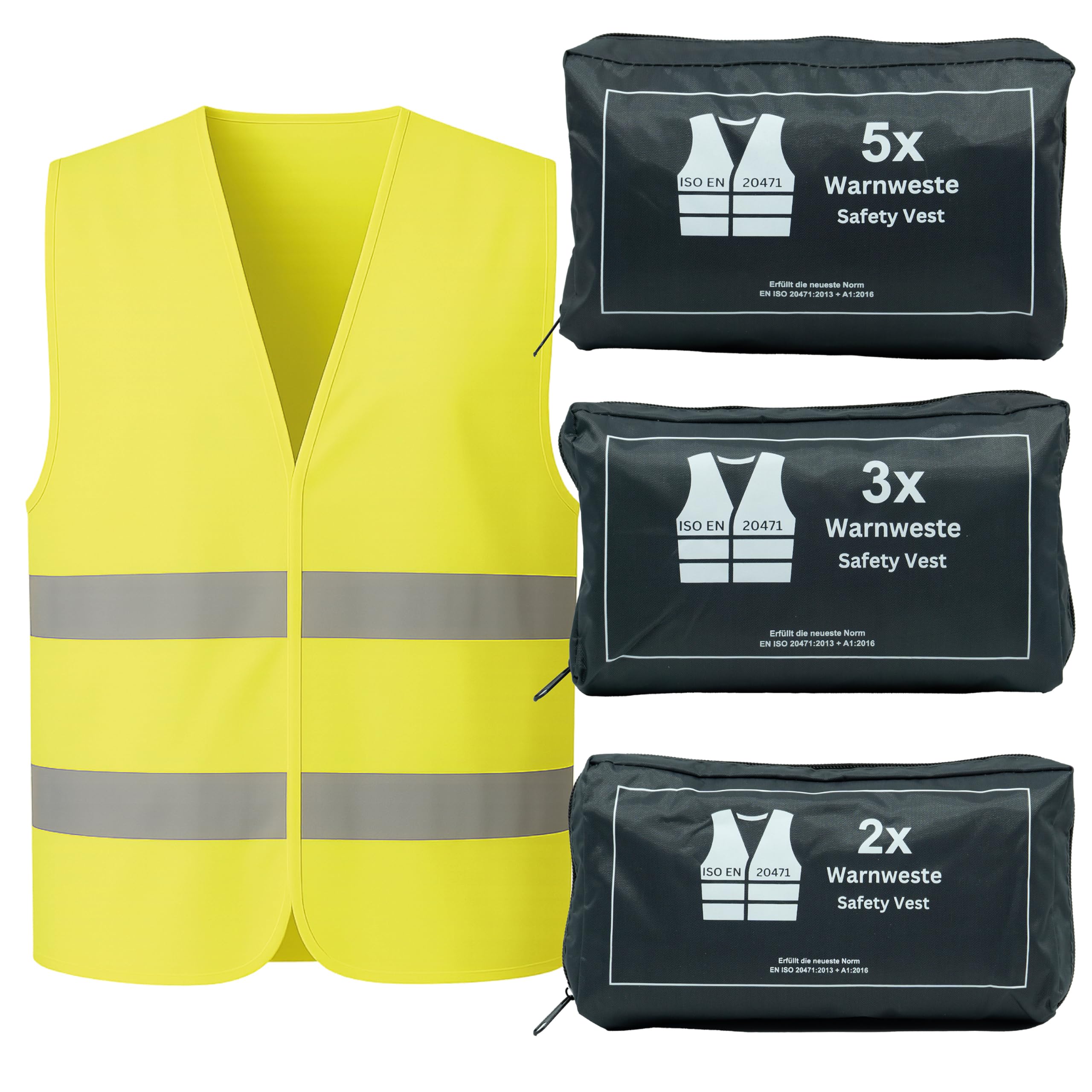 VZL Warnwesten Auto Set – TÜV geprüfte Warnweste EN ISO 20471 – Warnweste Auto – 2/3/5 Stück Warnwesten – für Auto, Motorrad, Fahrrad – Warnweste Kinder – Rettungsweste Kinder (2)