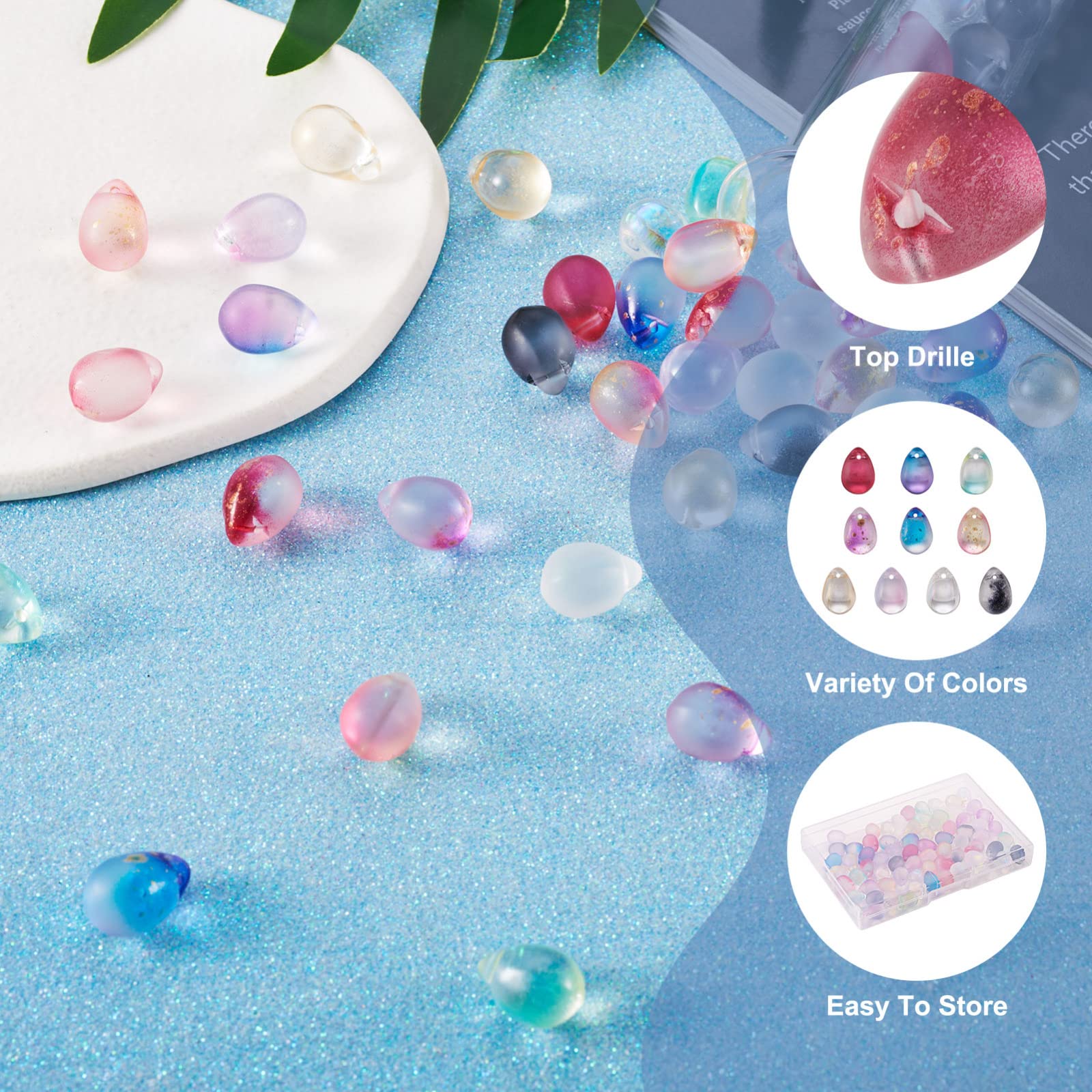 PandaHall 80pcs Teardrop Glass Charms Two Tone Water Drop Crystal Loose Beads Glass Drop Charms for DIY Necklace Earring Jewelry Making - Image 4
