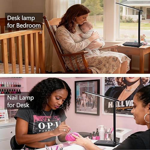 Miniatura 7 de Lámpara de escritorio LED regulable con puerto de carga USB, 5 modos de color, 5 modos de brillo, lámparas de escritorio plegables portátiles para