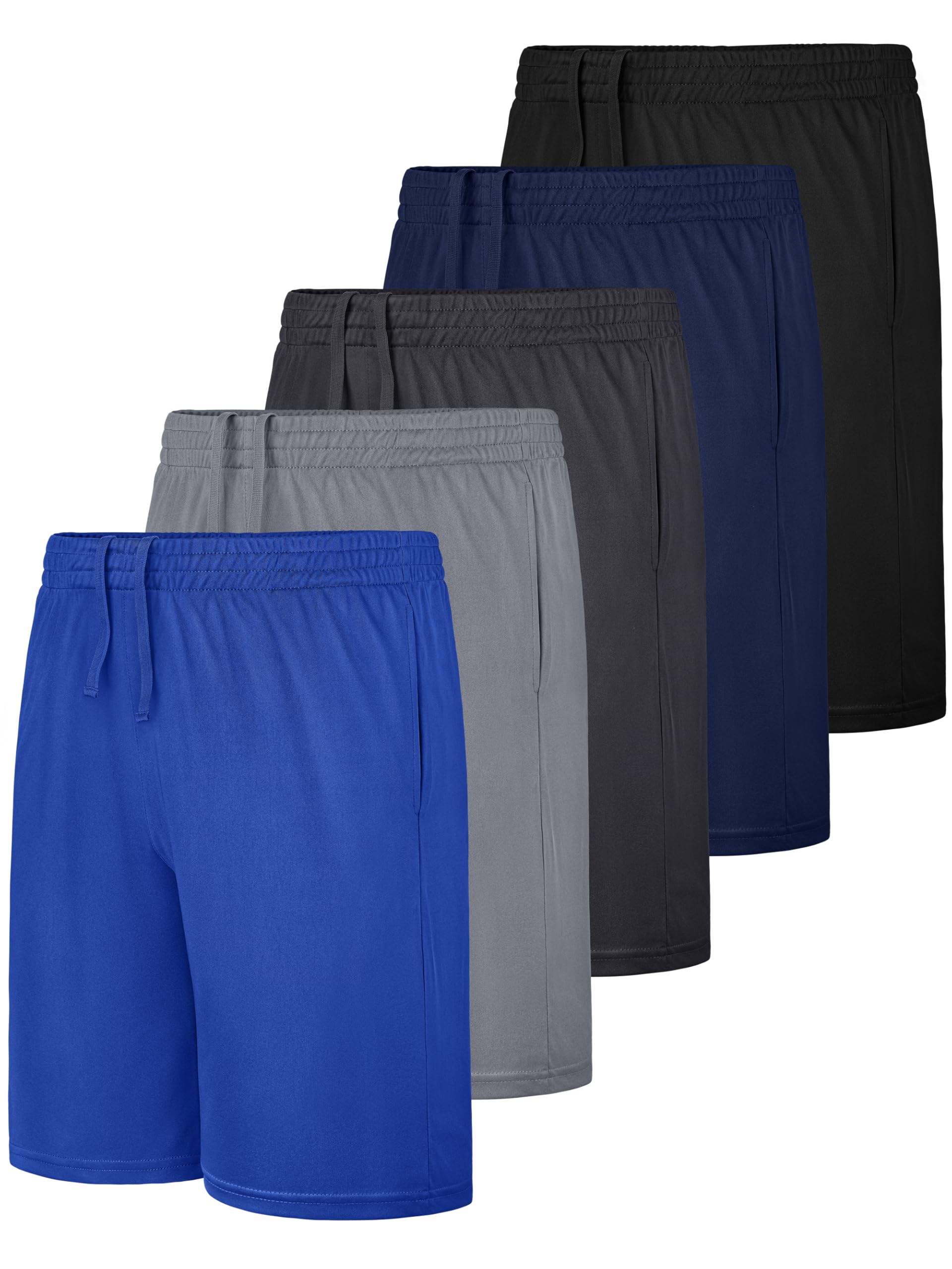 JORHIG 5 Pack Boys Athletic Shorts, Kids Youth Basketball Soccer Active Performance Quick Dry Shorts with Pockets Drawstring