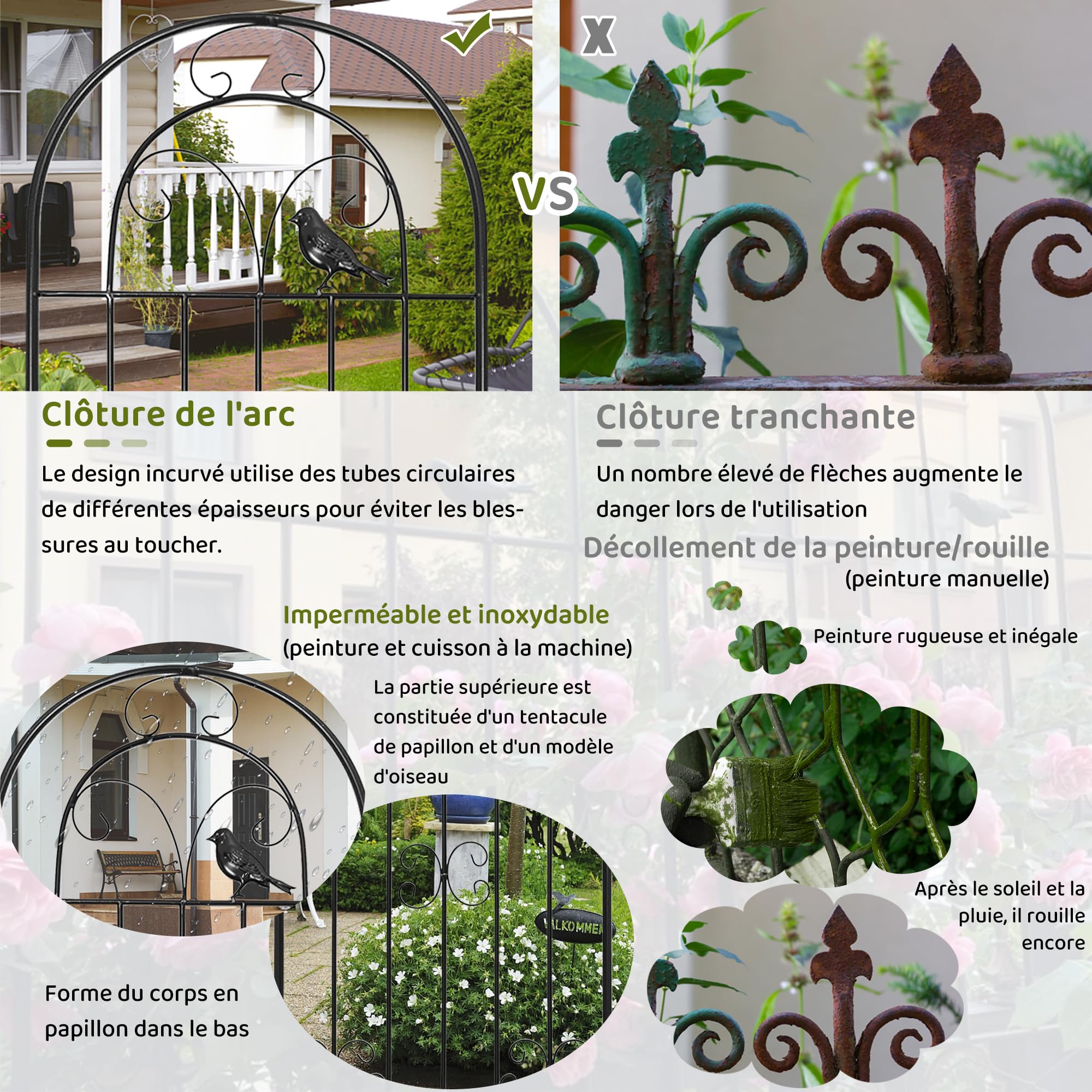 OUUTMEE Lot de 2 Treillis de Jardin en Métal, 180 x 50CM, Treillis pour Plantes Grimpantes, Clôture Décorative pour Plantes Grimpantes Extérieur