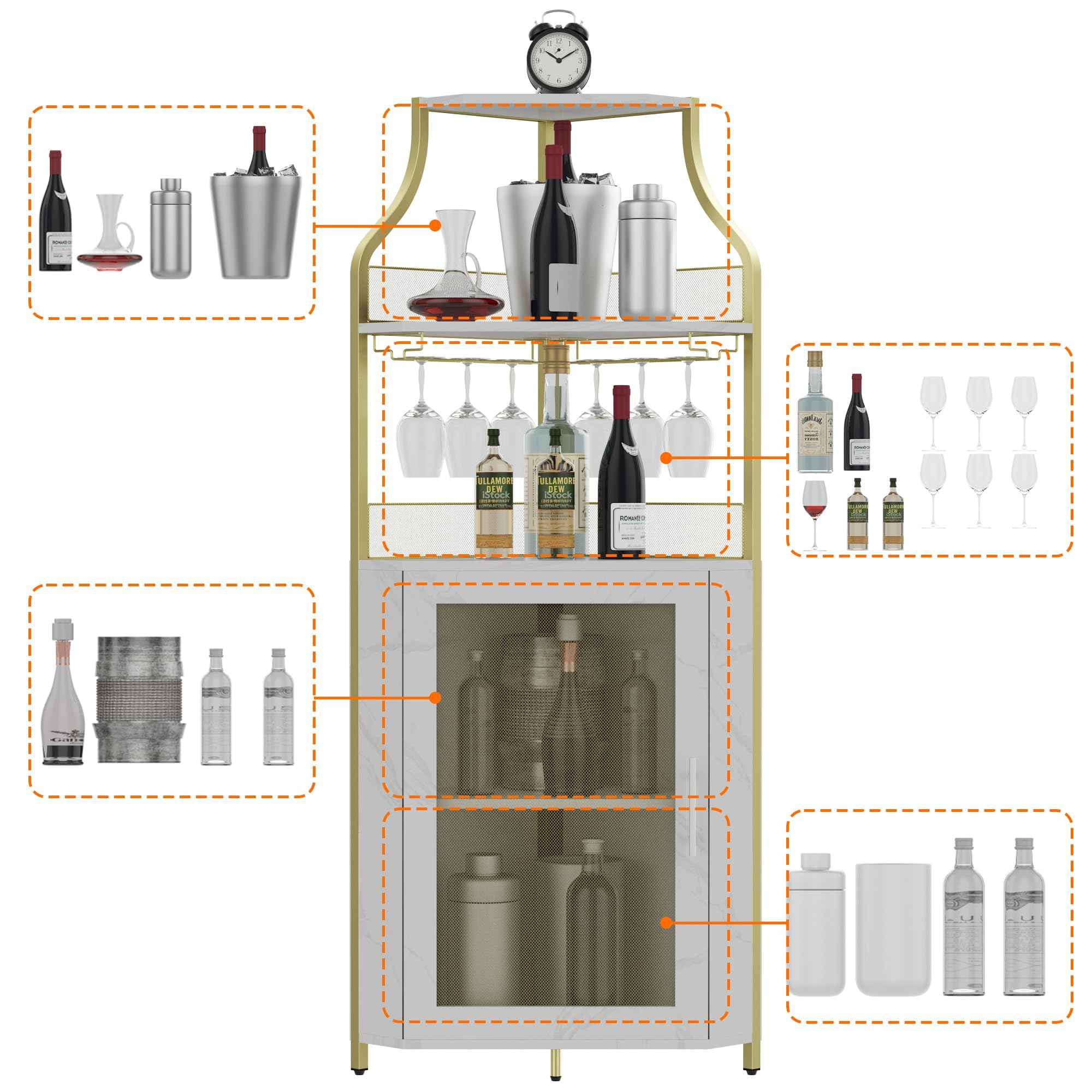 GarveeLife Armoire à Vin d'angle avec Casier à Bouteilles Amovible, Armoire Bar d'angle à 5 Niveaux avec Porte Coulissante Et Porte-Verres, Buffet De Style Fermier Et Bar d'Intérieur, Brun Rustique