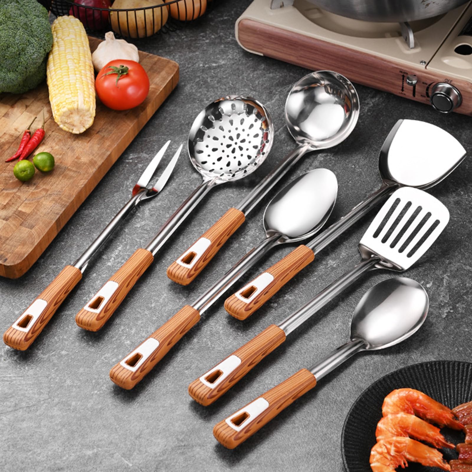 10 ustensiles de cuisine en acier inoxydable 201 - Outil de cuisine essentiel - Avec fente - Tuner - Cuillère de service
