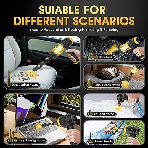 Miniatura 7 de Aspiradora de mano para automóvil, aspiradora inalámbrica de 20000 PA con motor sin escobillas, plumero de aire 4 en 1 y aspiradora con luz LED,