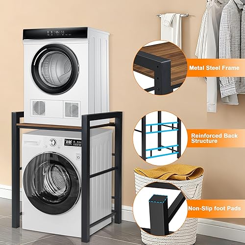 Miniatura 4 de Estante vertical de acero resistente para lavadora y secadora apilable, con una capacidad de carga de 661.4 lbs. (negro)