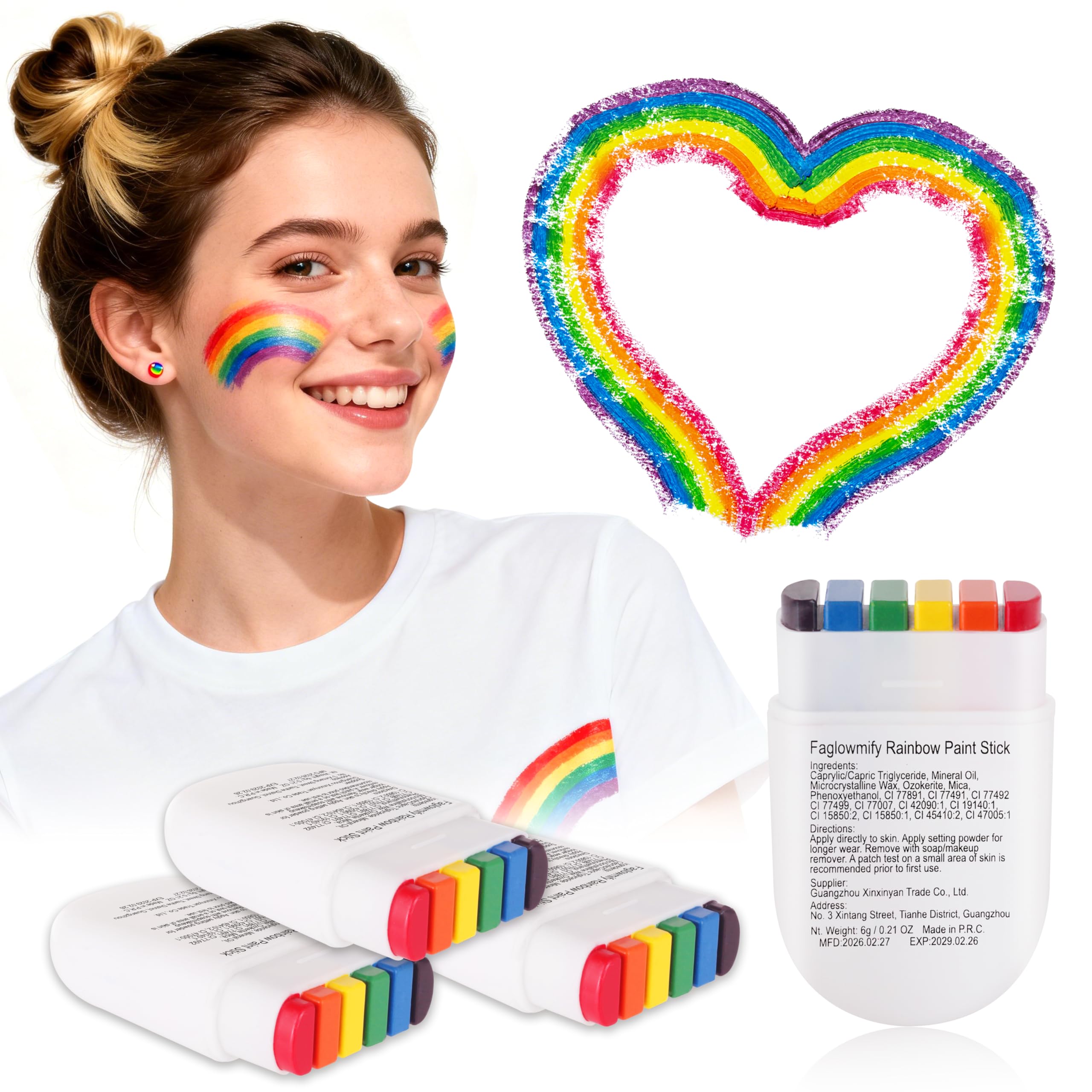 4pcs Rainbow Body Paint,Gay Pride Accessories LGBT Pride Flag Gay Pride Rainbow Face Paint Stick for Pride Parade, Pride Month Party