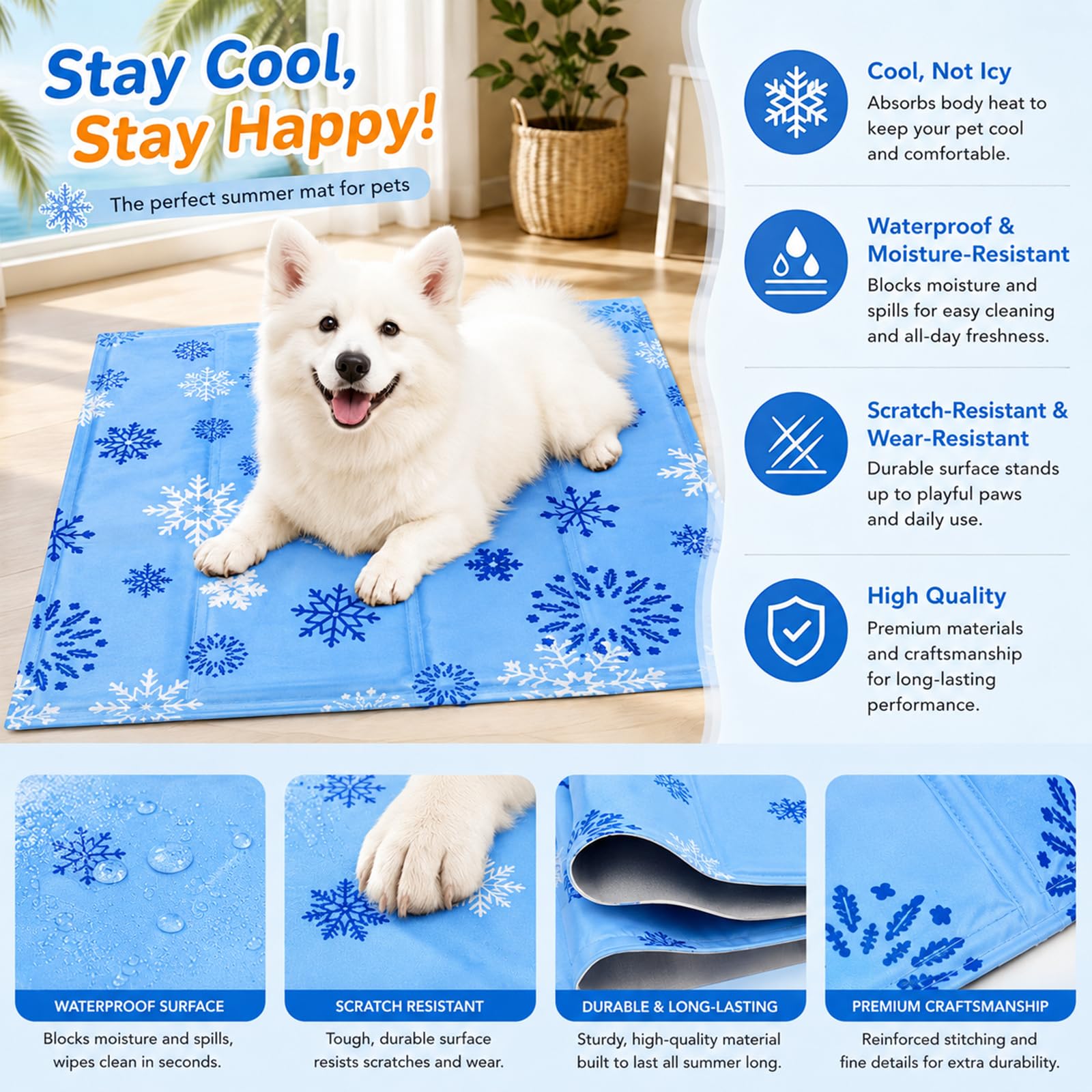 Cama Gel Frio para Perros, Manta Refrescante para Perros, Esterilla Refrescante Mascotas, Pet Cooling Mat for Cat, Almohadilla Refrescante Mascotas, Imprescindible en Verano, 2 Estilos (A)