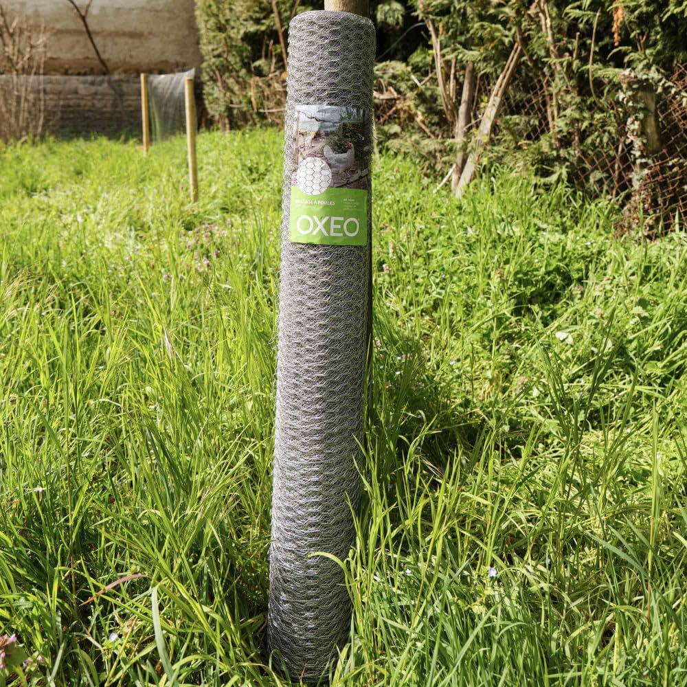 Oxeo Grillage à Poule 30 mètres Hauteur 1m - en Acier galvanisé – Maille hexagonale 25x13mm - Filet de clôture pour poulailler