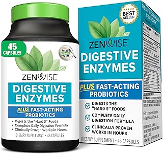 Zenwise Health Digestive Enzymes with Bromelain & Papaya - Multi Enzymes Digestion Supplement with Probiotics & Prebiotics for Gut Health, Gas & Bloating Relief - Men & Women - 45 Vegetarian Capsules