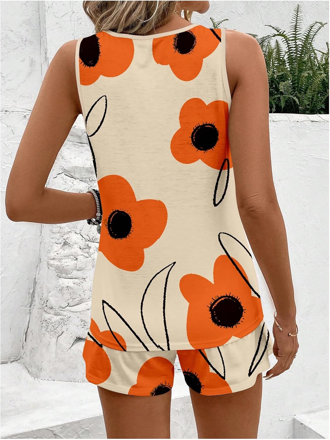 SweatyRocks Women's Sleeveless Floral Tank Top Wide Leg Shorts Set 2 Piece Summer Outfits - Image 2