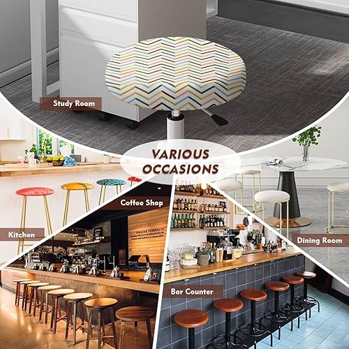 Miniatura 5 de Pzuqiu Juego de 2 fundas de cojín de taburete con patrón geométrico, fundas redondas para asiento de taburete, accesorios de cocina, funda