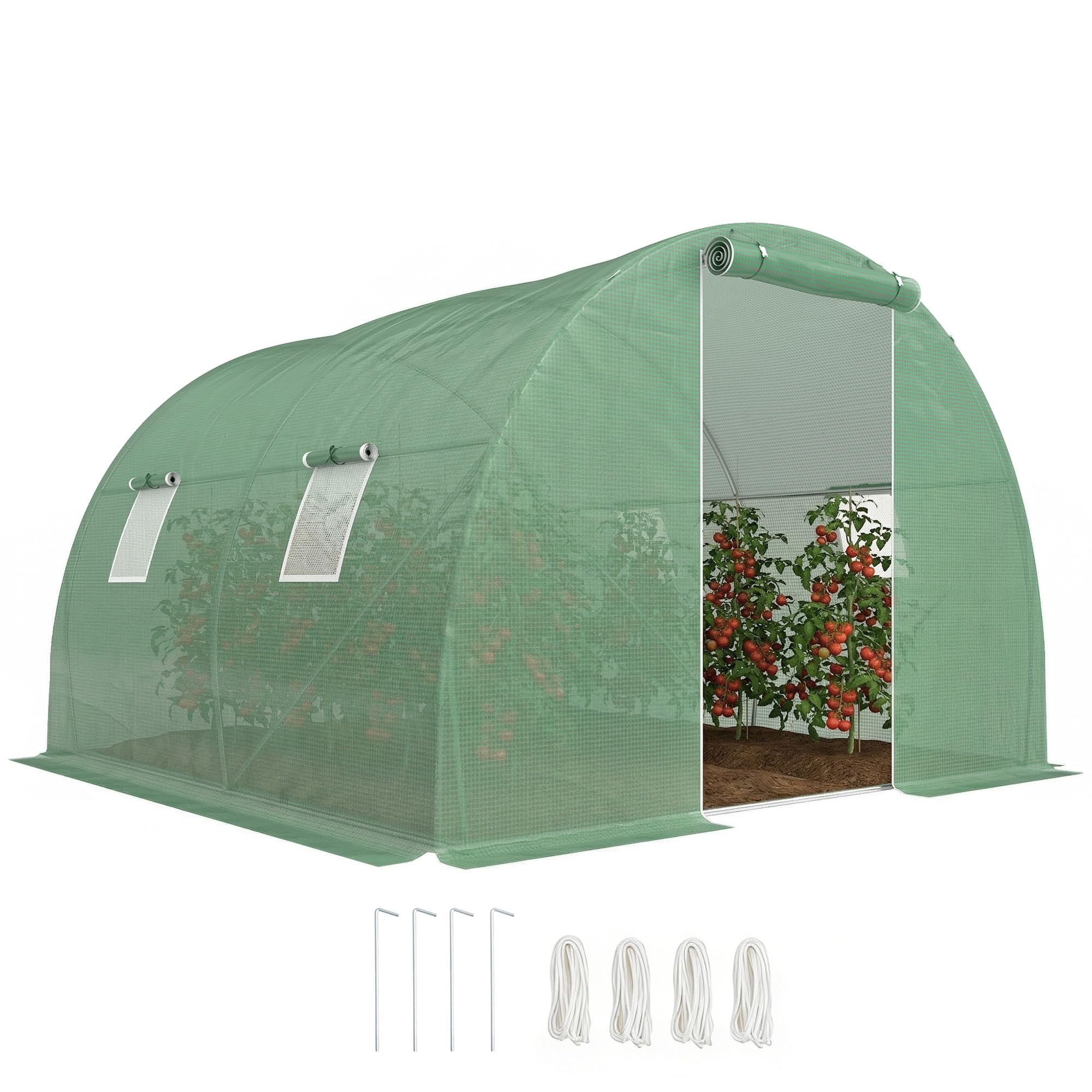 Outsunny Serra a Tunnel da Giardino e Orto 3x3x2m con Copertura in PE, Serra per Piante con Porta e Finestre Avvolgibili, Verde