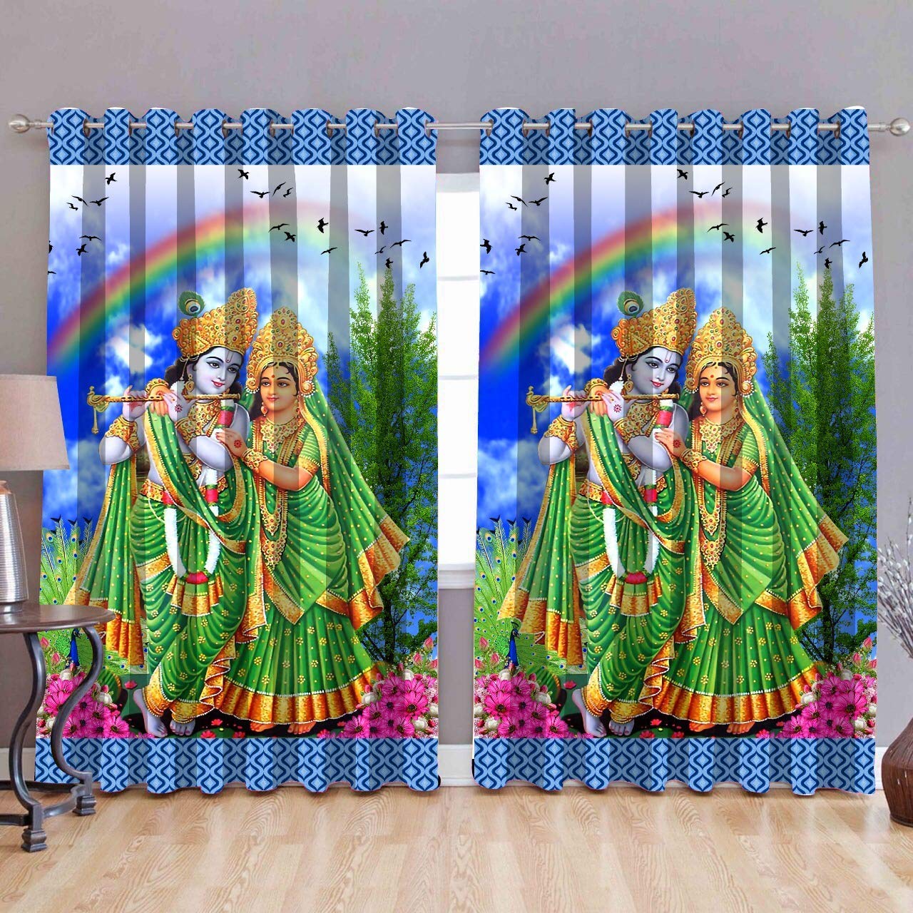 Home Desirica Quality Digital Printed Polyester Blend Curtains for Door Eyelet Curtains 7x4 Feet, Multicolour - Set of 2 Pcs