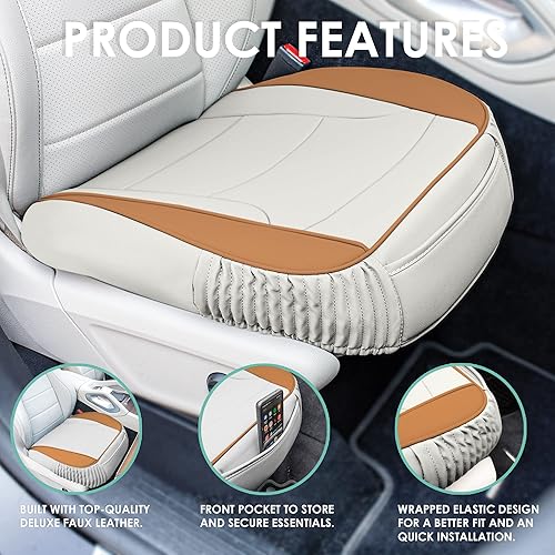 Miniatura 5 de FH Group Cojín de asiento delantero de automóvil, duradero, de piel sintética beige bronce, protege asiento inferior, funda de asiento resistente al