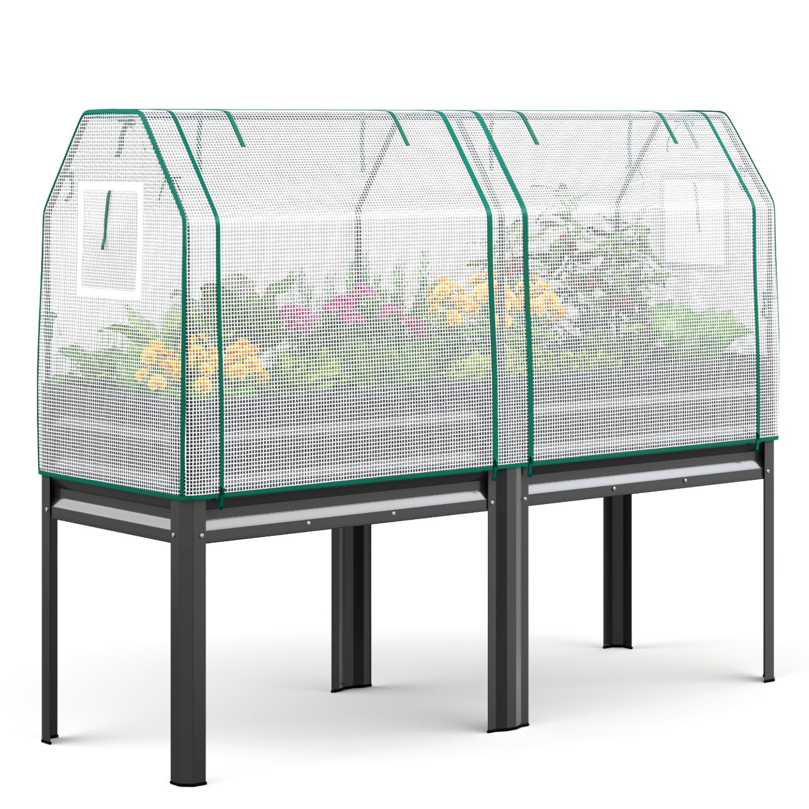 king bird large raised garden bed with cover galvanized elevated planter box with legs 72×23×55 in for backyard, patio, balcony, 700lb capacity, dark grey